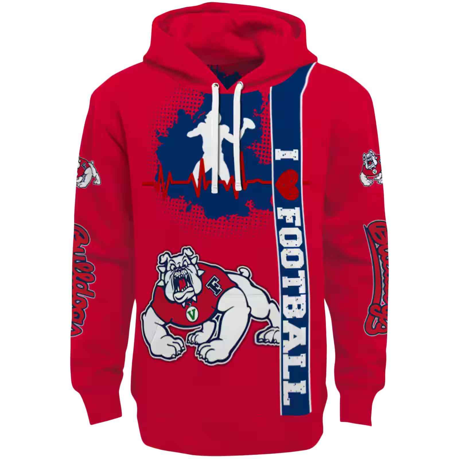 Fresno State Bulldogs Football Heartbeat Red Hoodie