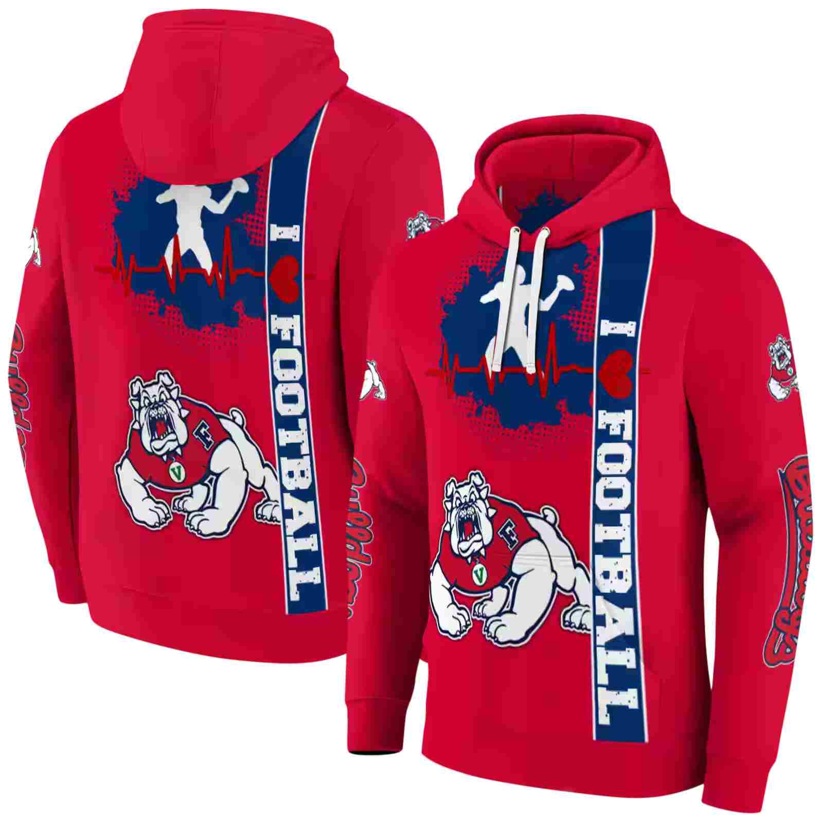 fresno state bulldogs football heartbeat red hoodie fashion forward