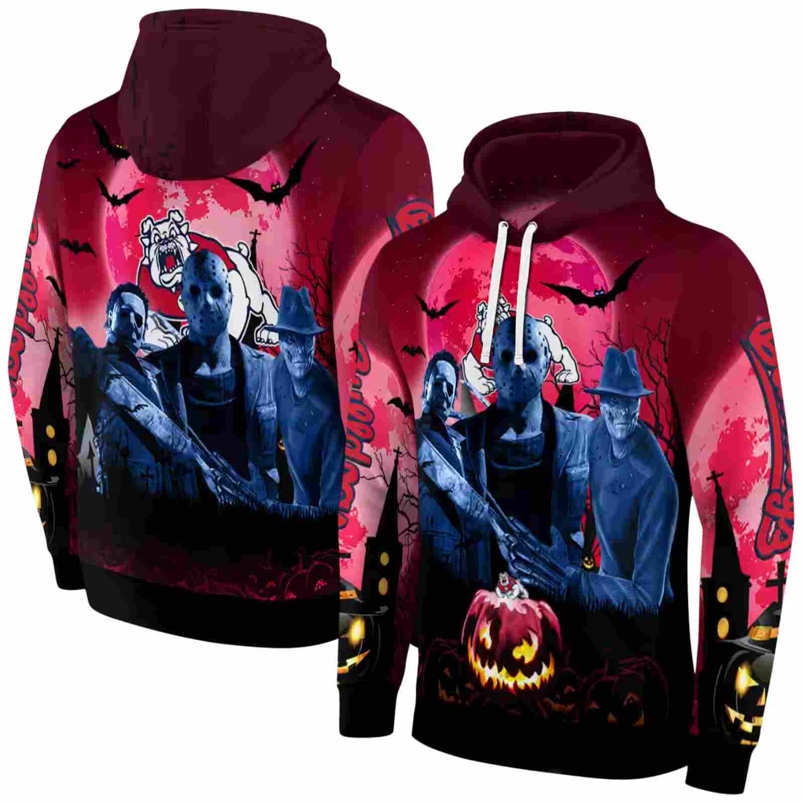 fresno state bulldogs halloween vibes red black hoodie fashion forward