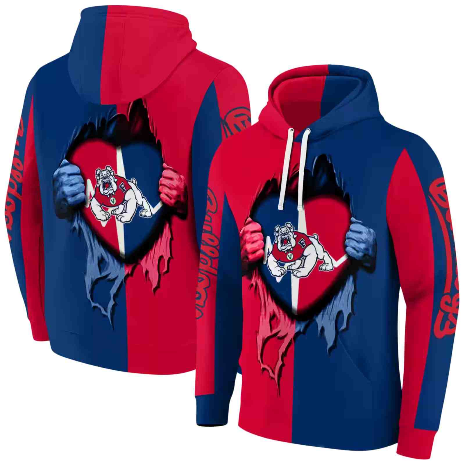 fresno state bulldogs heartbeat graphic red hoodie fashion forward