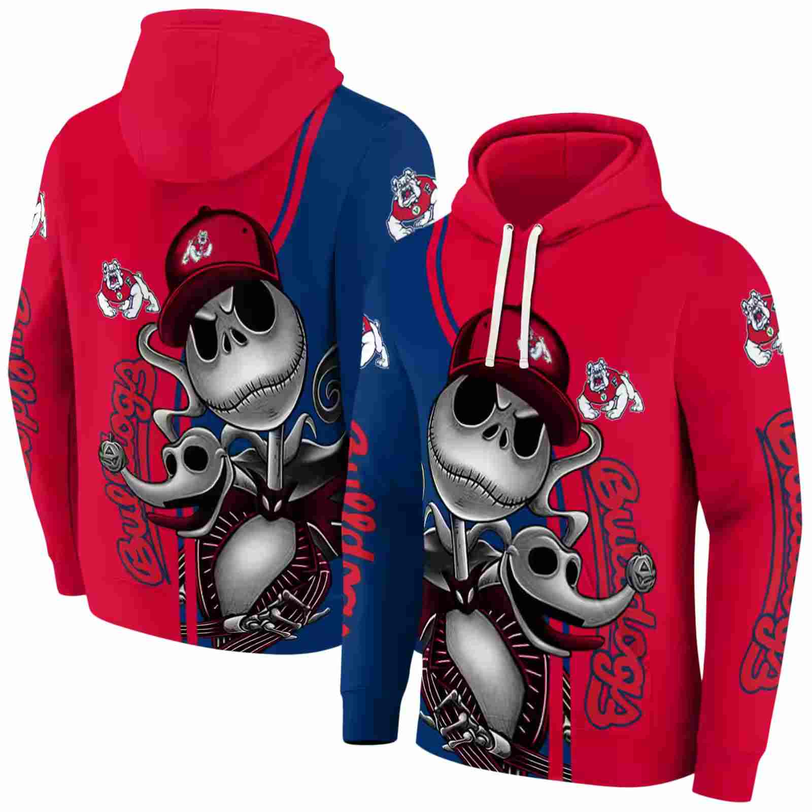 fresno state bulldogs jack skellington red hoodie fashion forward