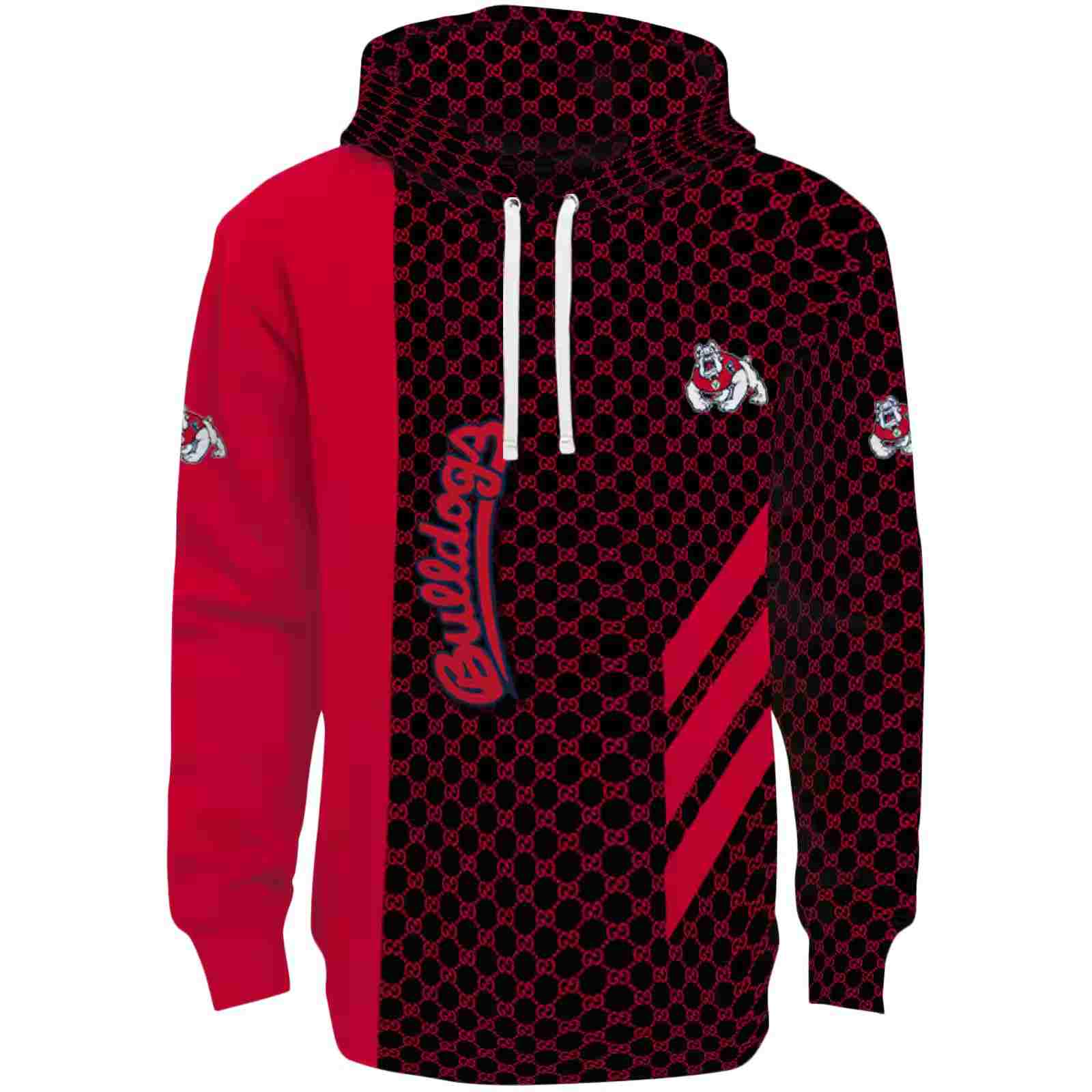 Fresno State Bulldogs Monogram Pattern Red Hoodie