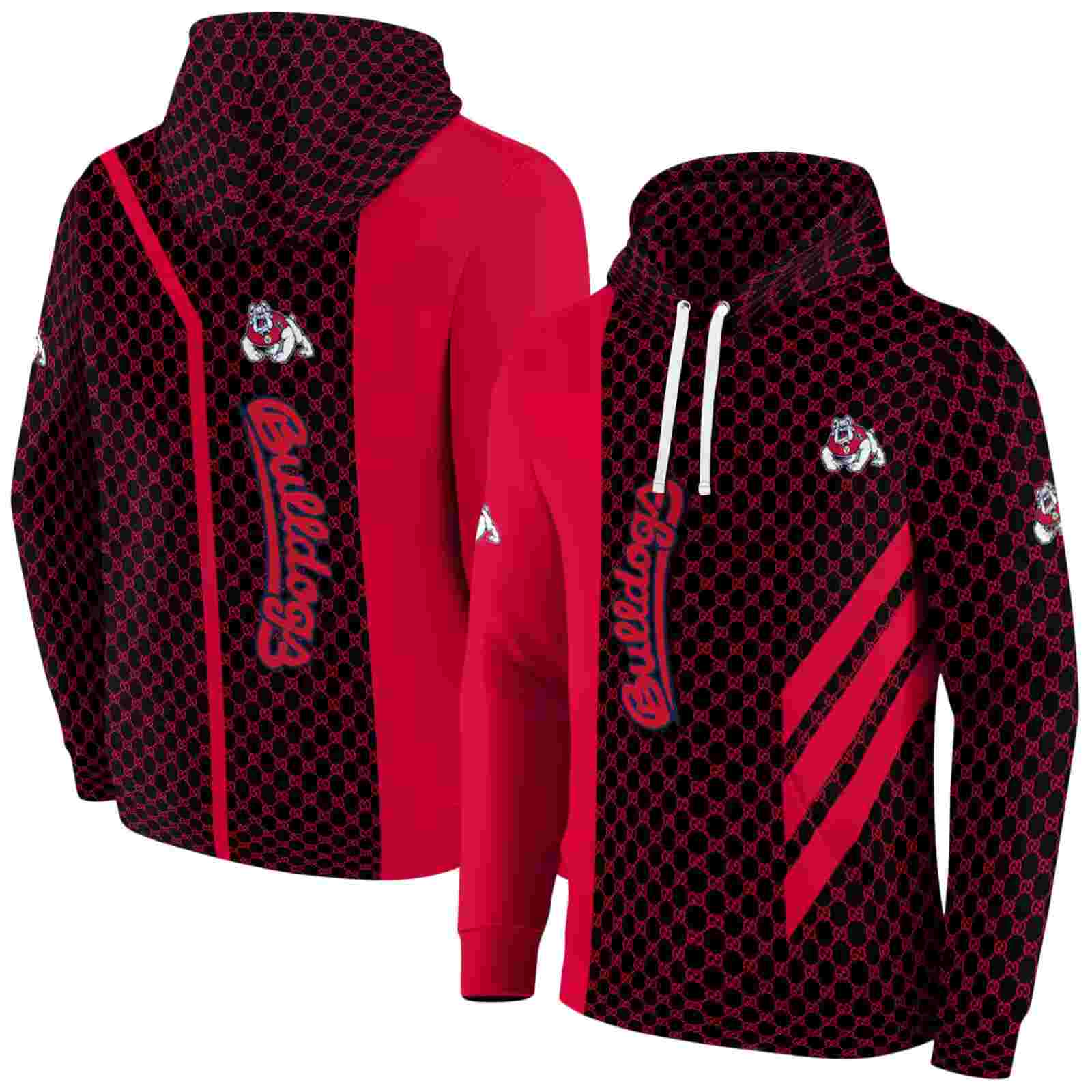 fresno state bulldogs monogram pattern red hoodie fashion forward