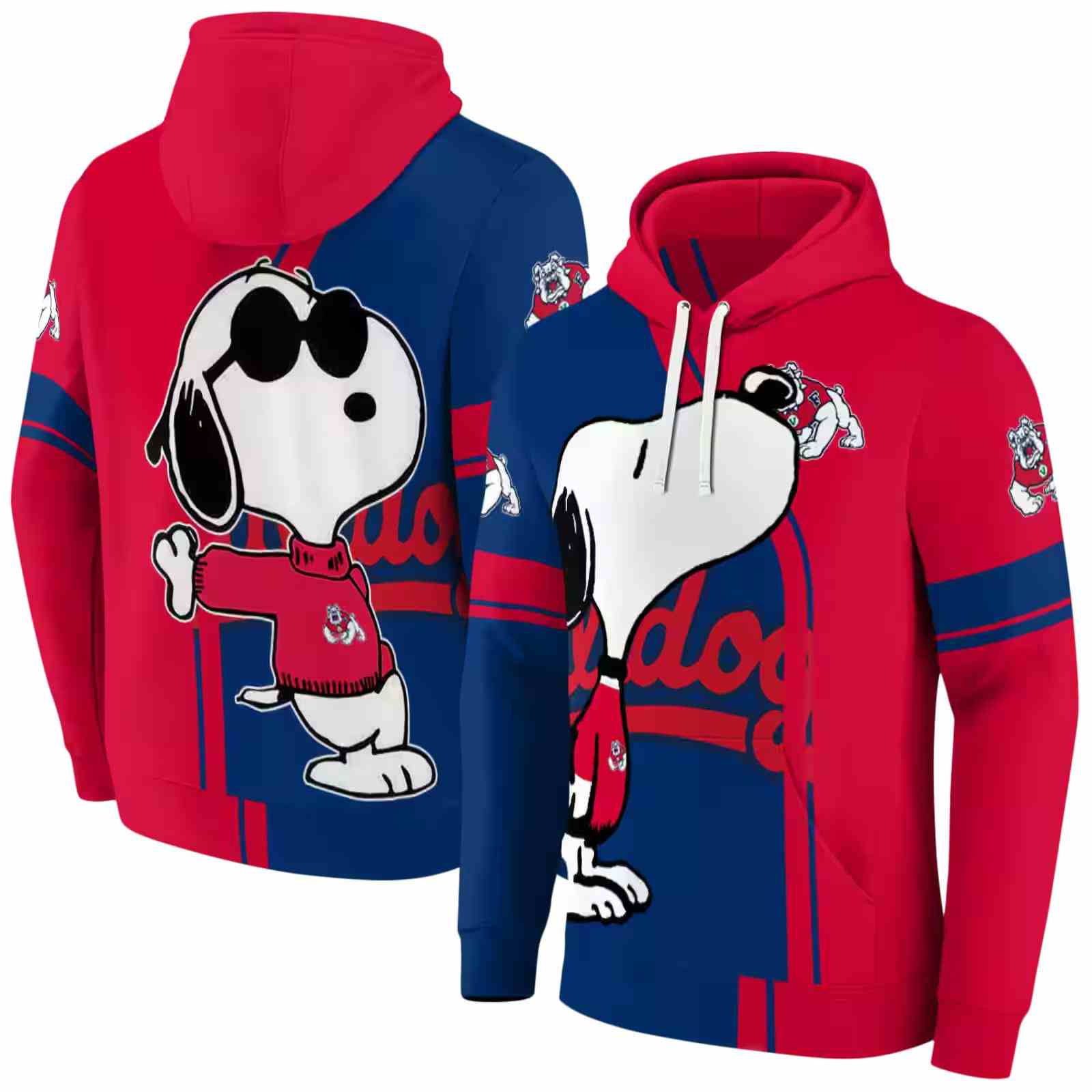 fresno state bulldogs playful snoopy red hoodie fashion forward