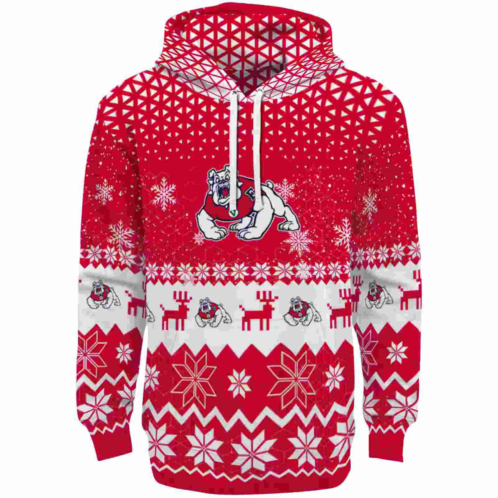 Fresno State Bulldogs Reindeer Motif Red Hoodie