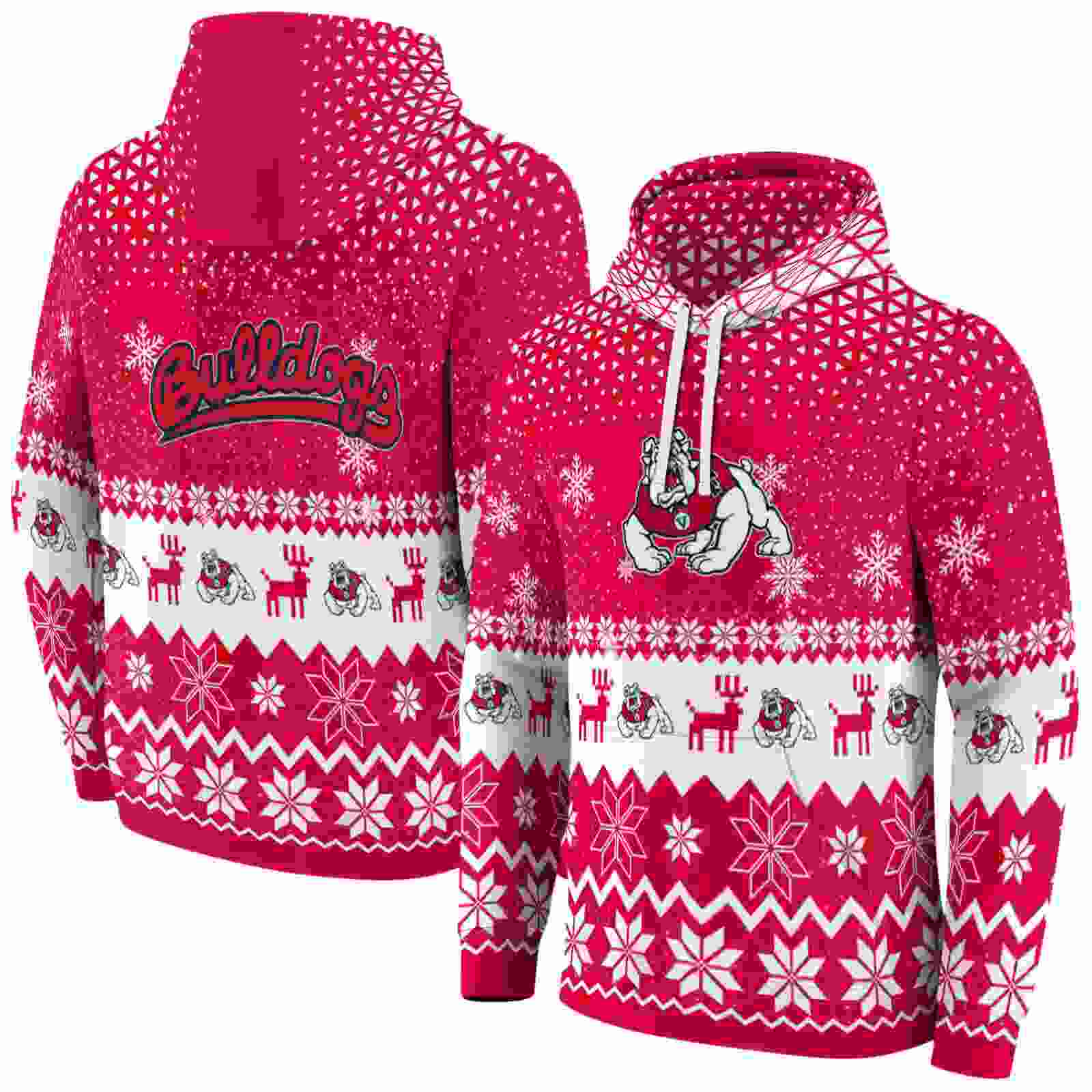 fresno state bulldogs reindeer motif red hoodie fashion forward