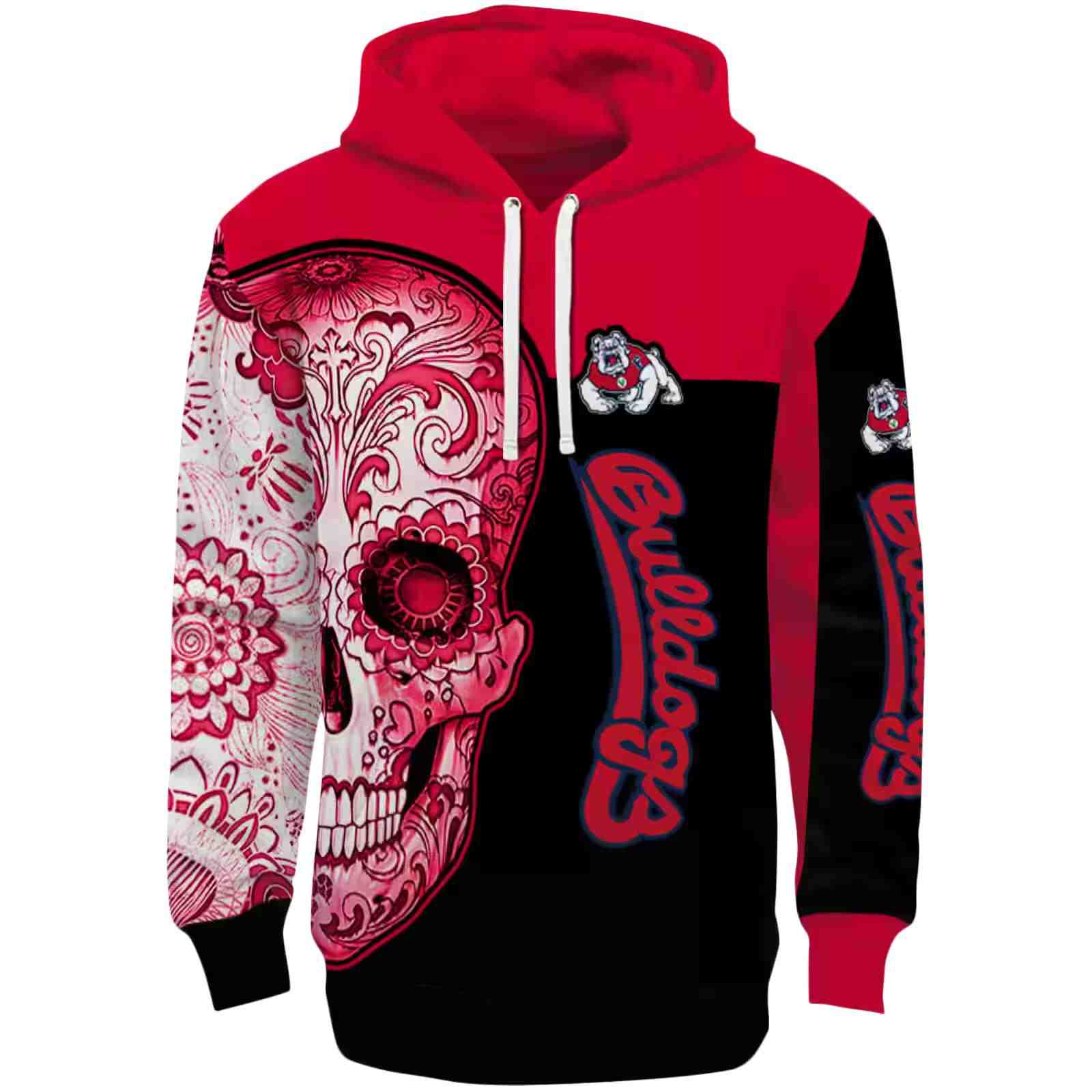 Fresno State Bulldogs Sugar Skull Red Black Hoodie