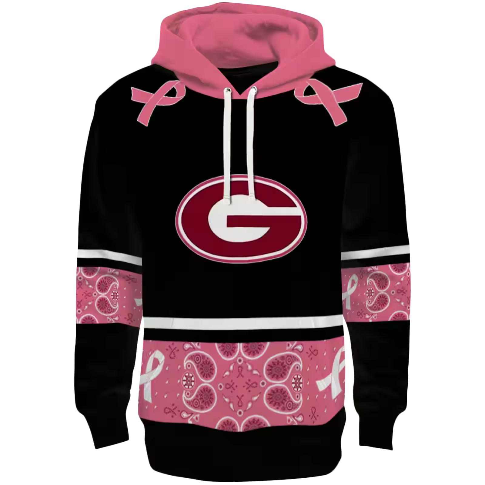 Georgia Bulldogs Awareness Ribbon Black Pink Hoodie