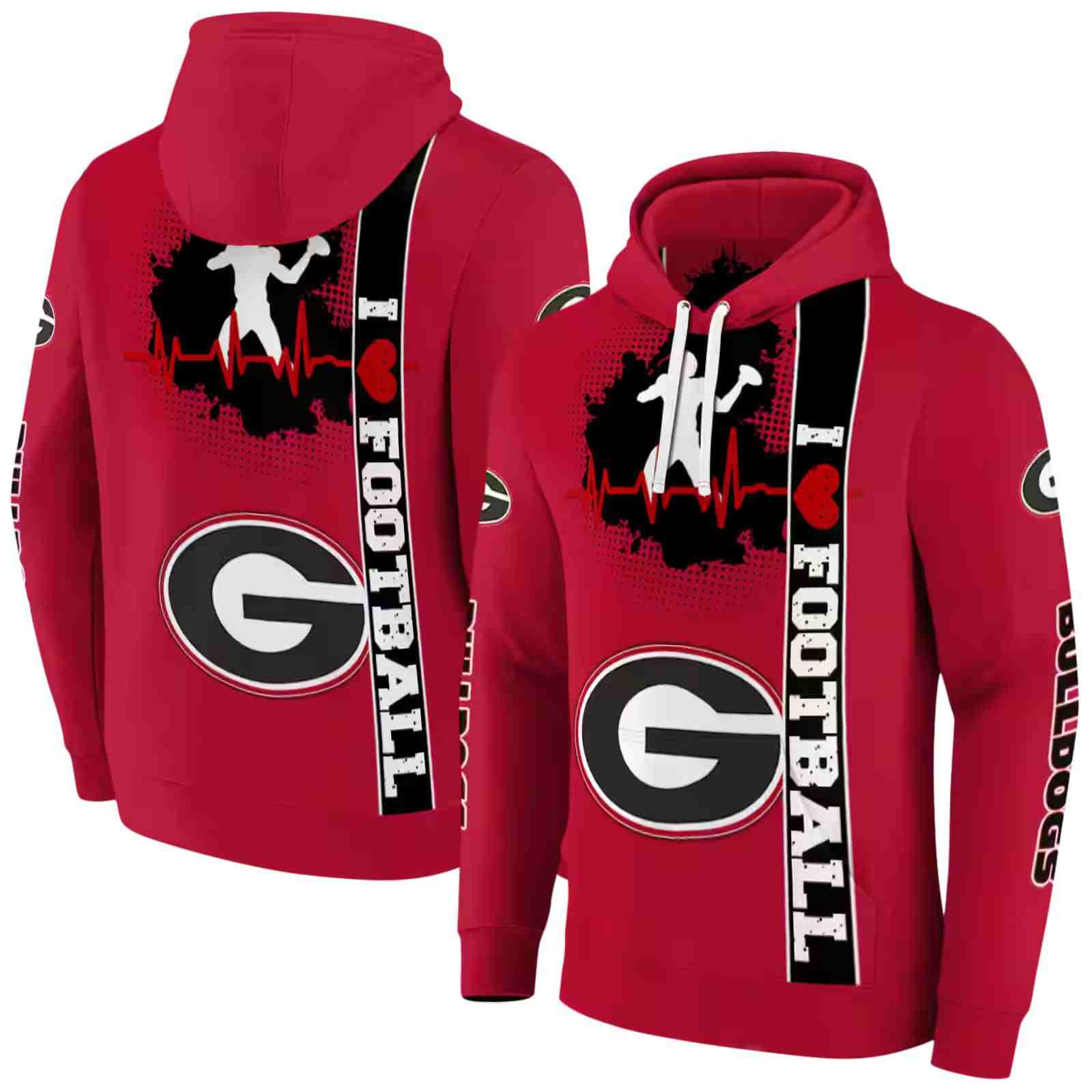 georgia bulldogs football heartbeat red hoodie fashion forward