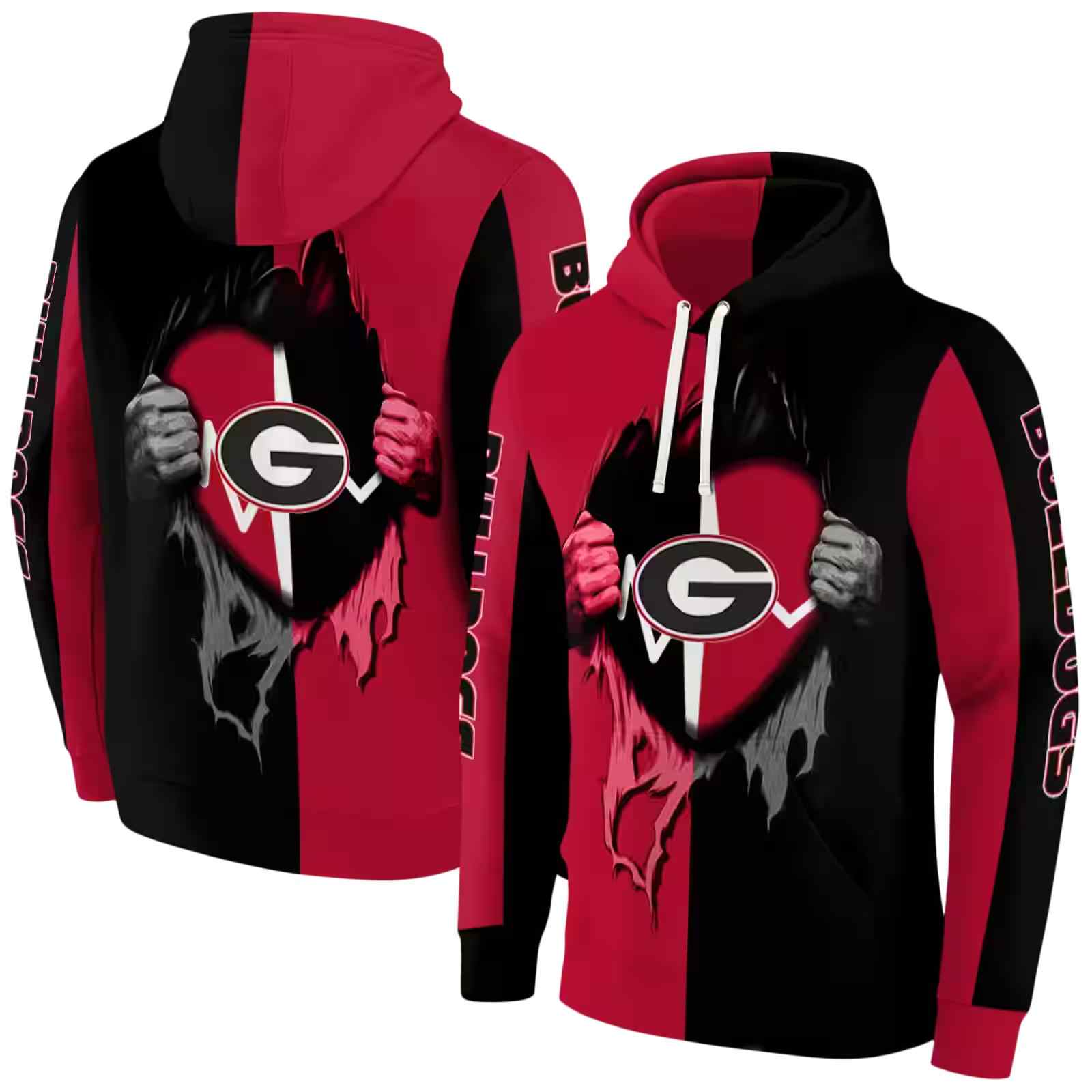 georgia bulldogs heartbeat graphic red hoodie fashion forward