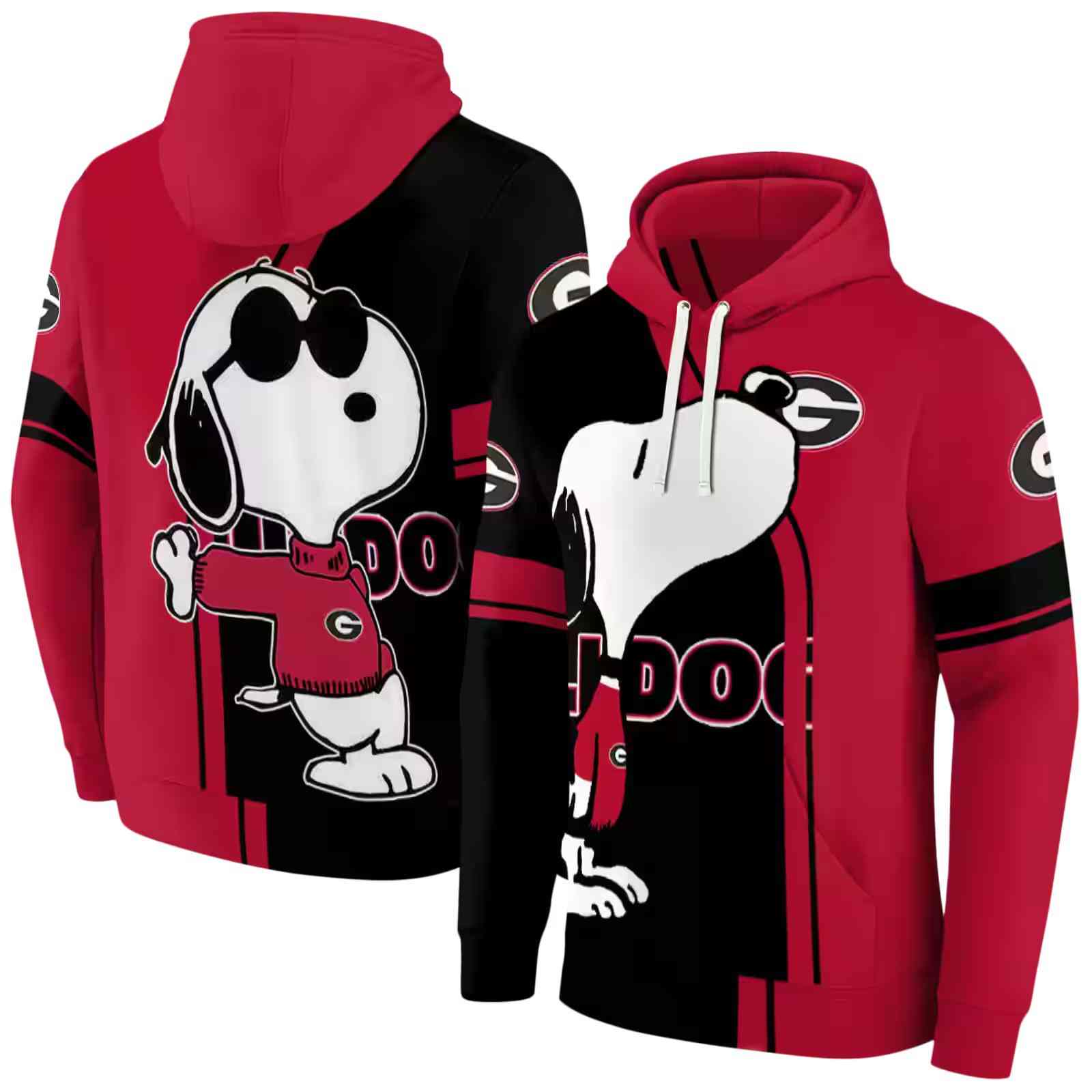 georgia bulldogs playful snoopy red hoodie fashion forward