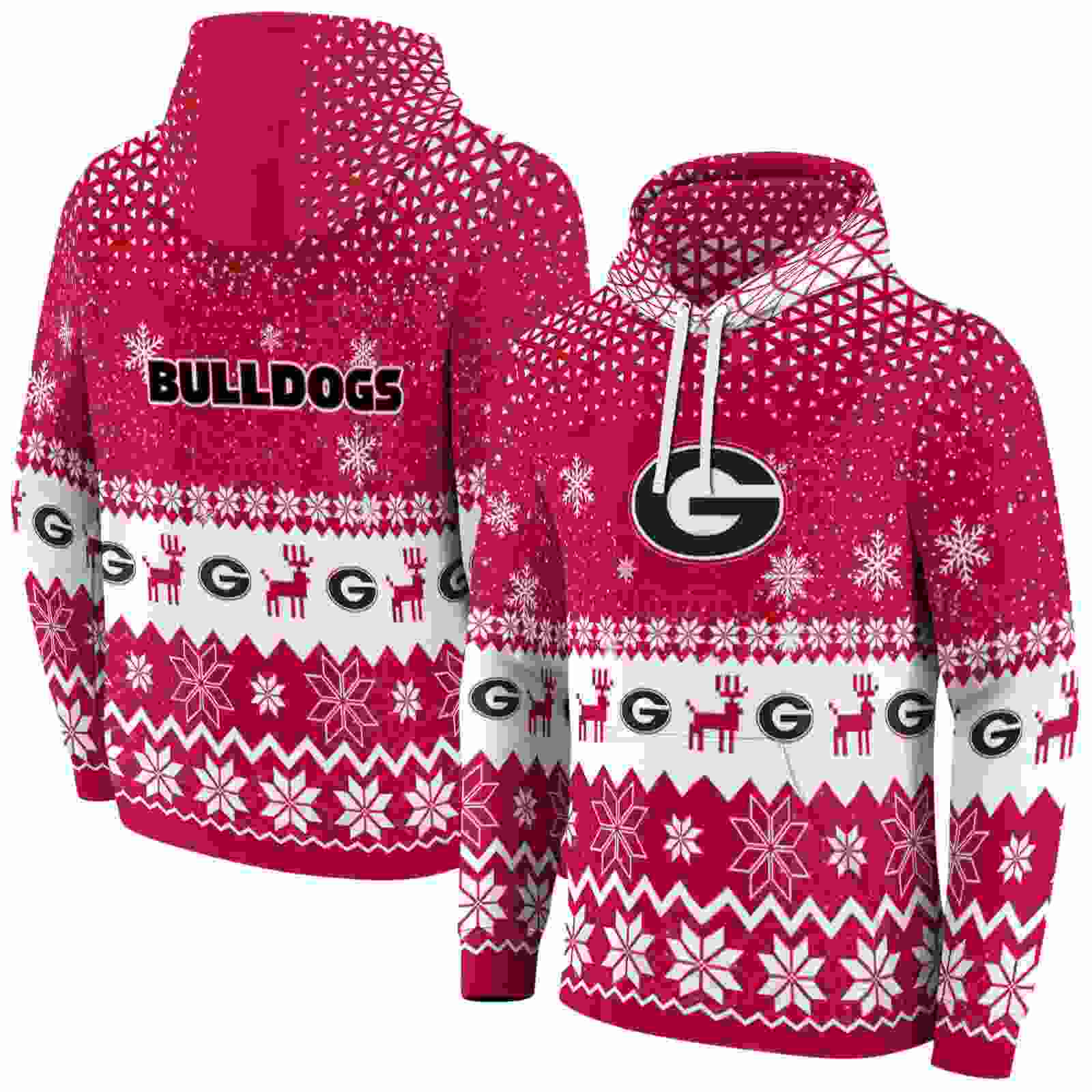 georgia bulldogs reindeer motif red hoodie fashion forward