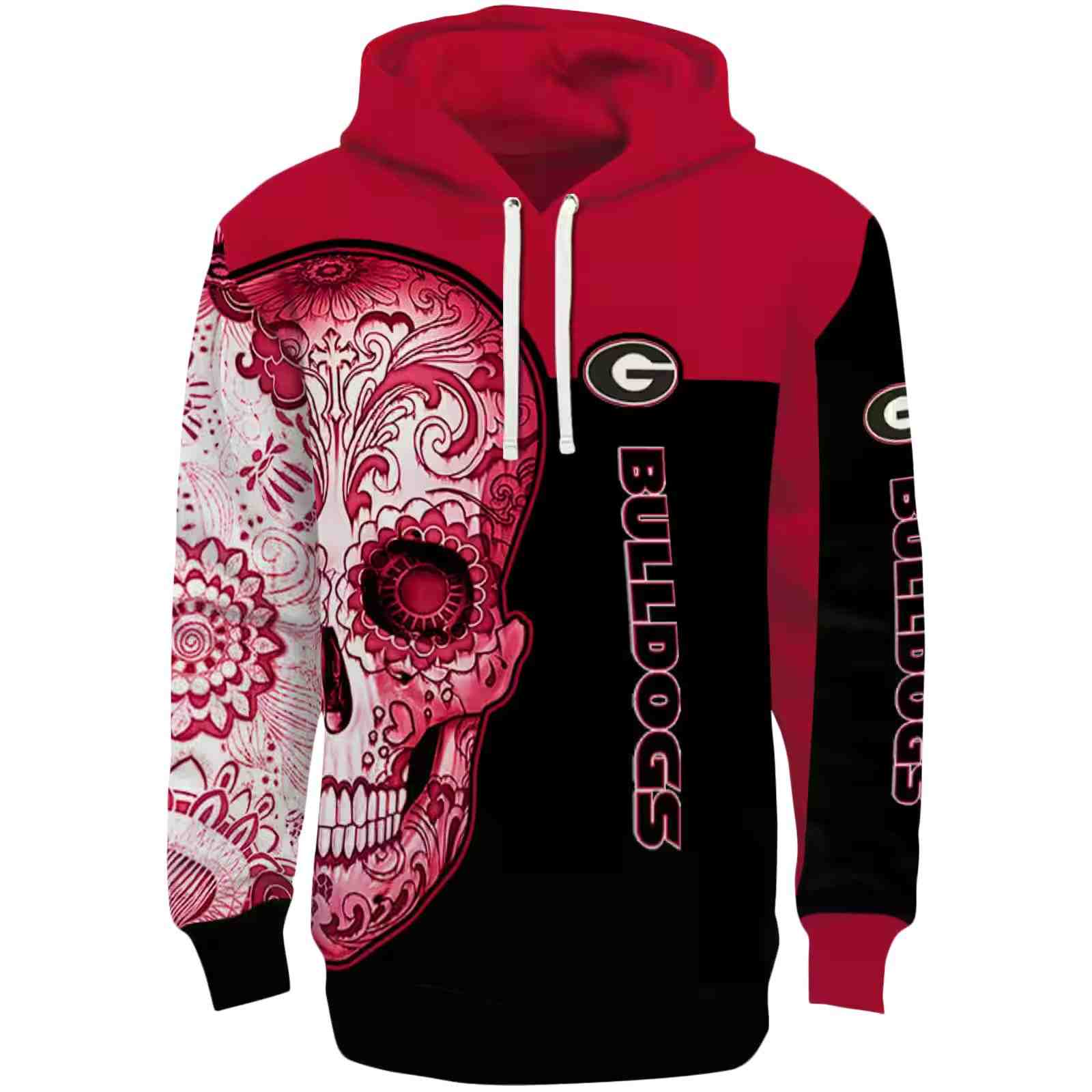 Georgia Bulldogs Sugar Skull Red Black Hoodie