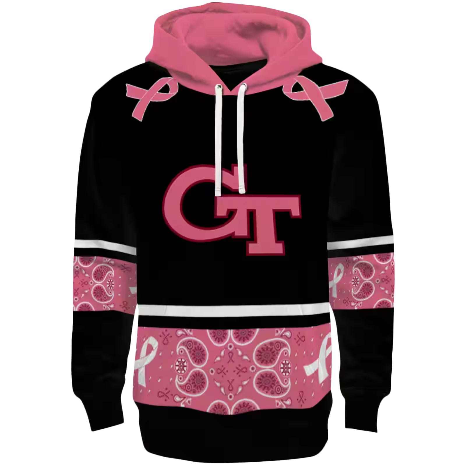 Georgia Tech Yellow Jackets Awareness Ribbon Black Pink Hoodie