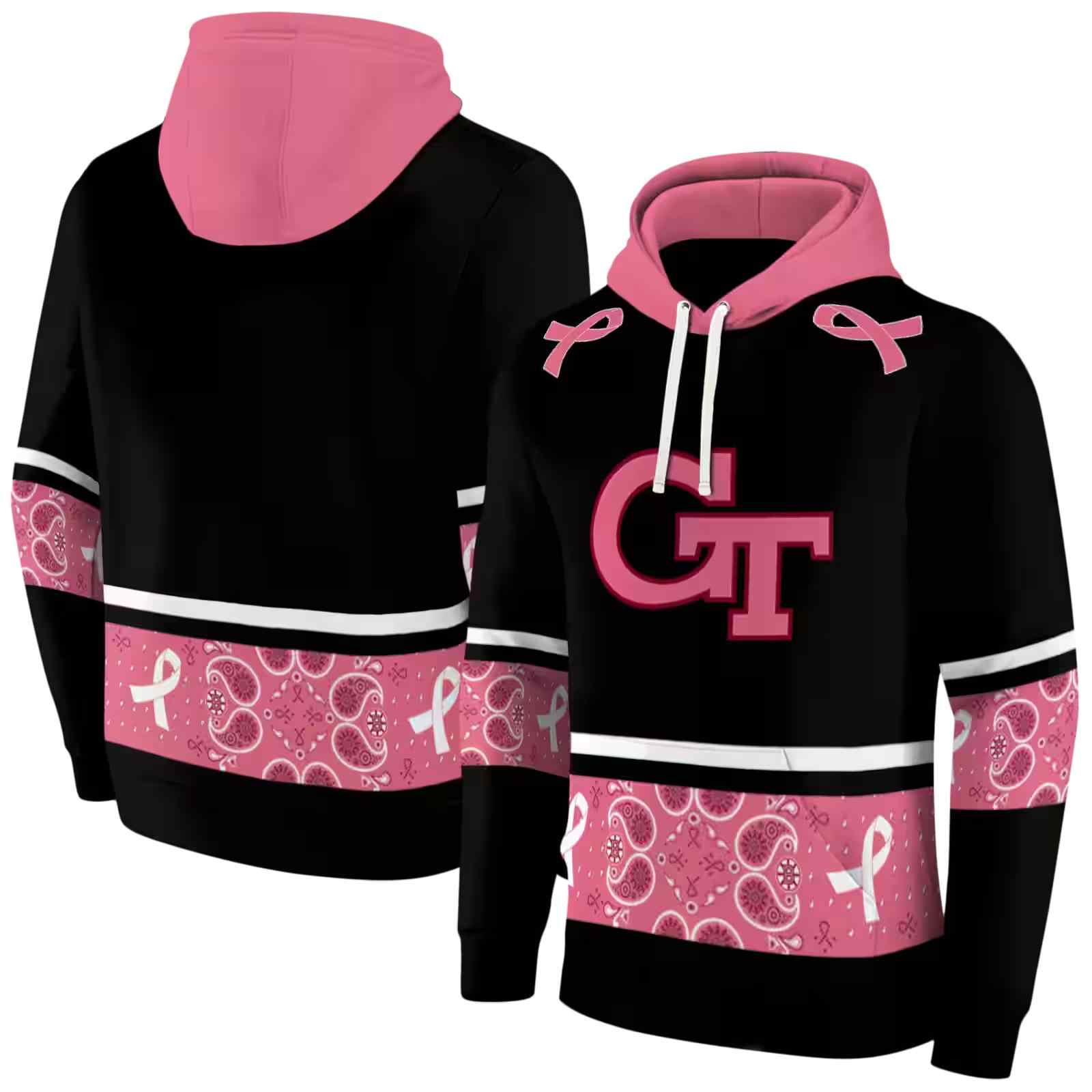 georgia tech yellow jackets awareness ribbon black pink hoodie fashion forward
