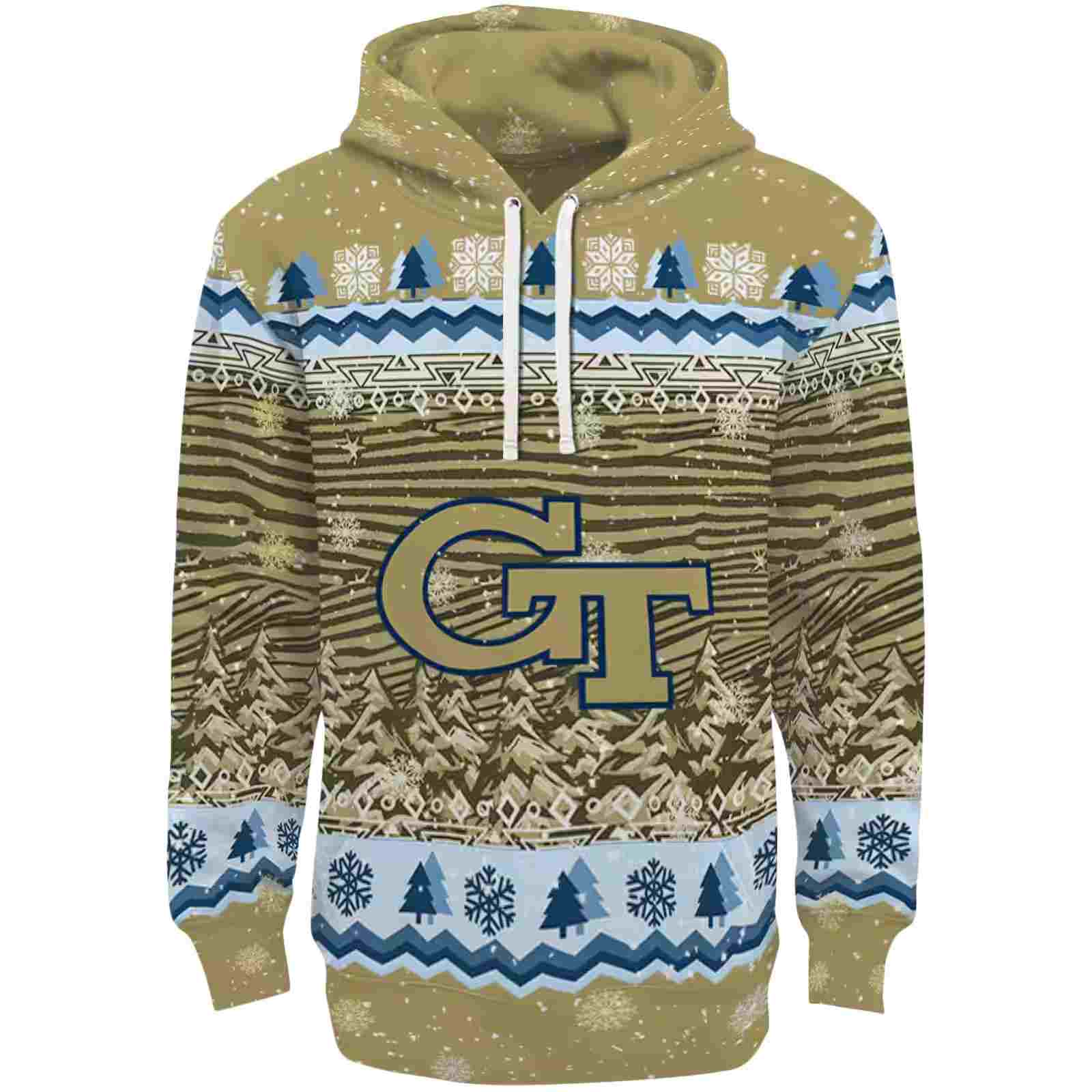 Georgia Tech Yellow Jackets Christmas Trees Gold Hoodie