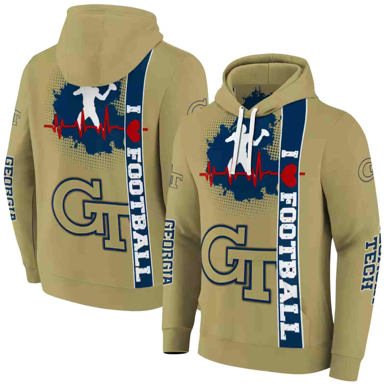 georgia tech yellow jackets football heartbeat gold hoodie fashion forward