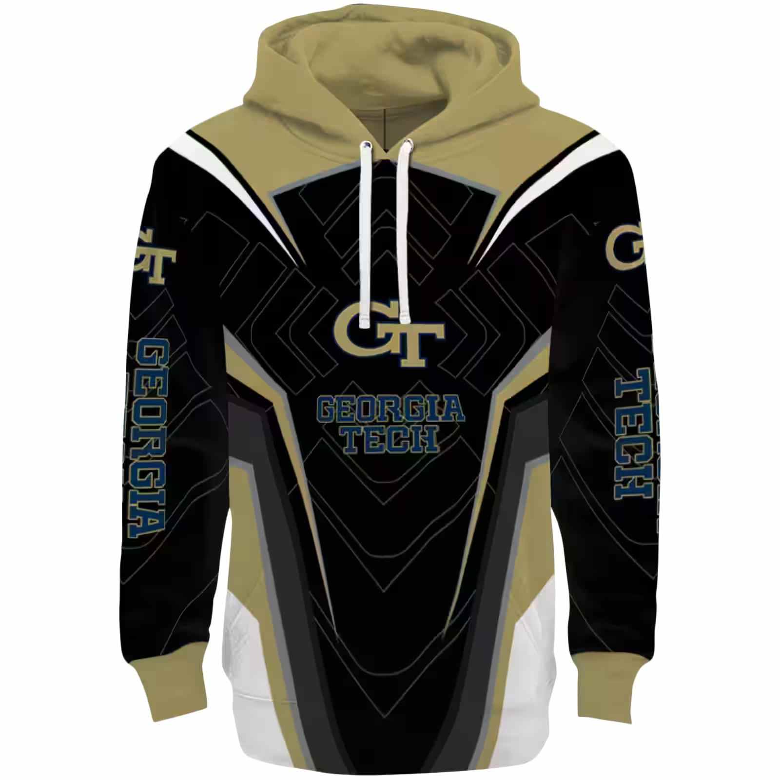 Georgia Tech Yellow Jackets Futuristic Pattern Gold Black Hoodie
