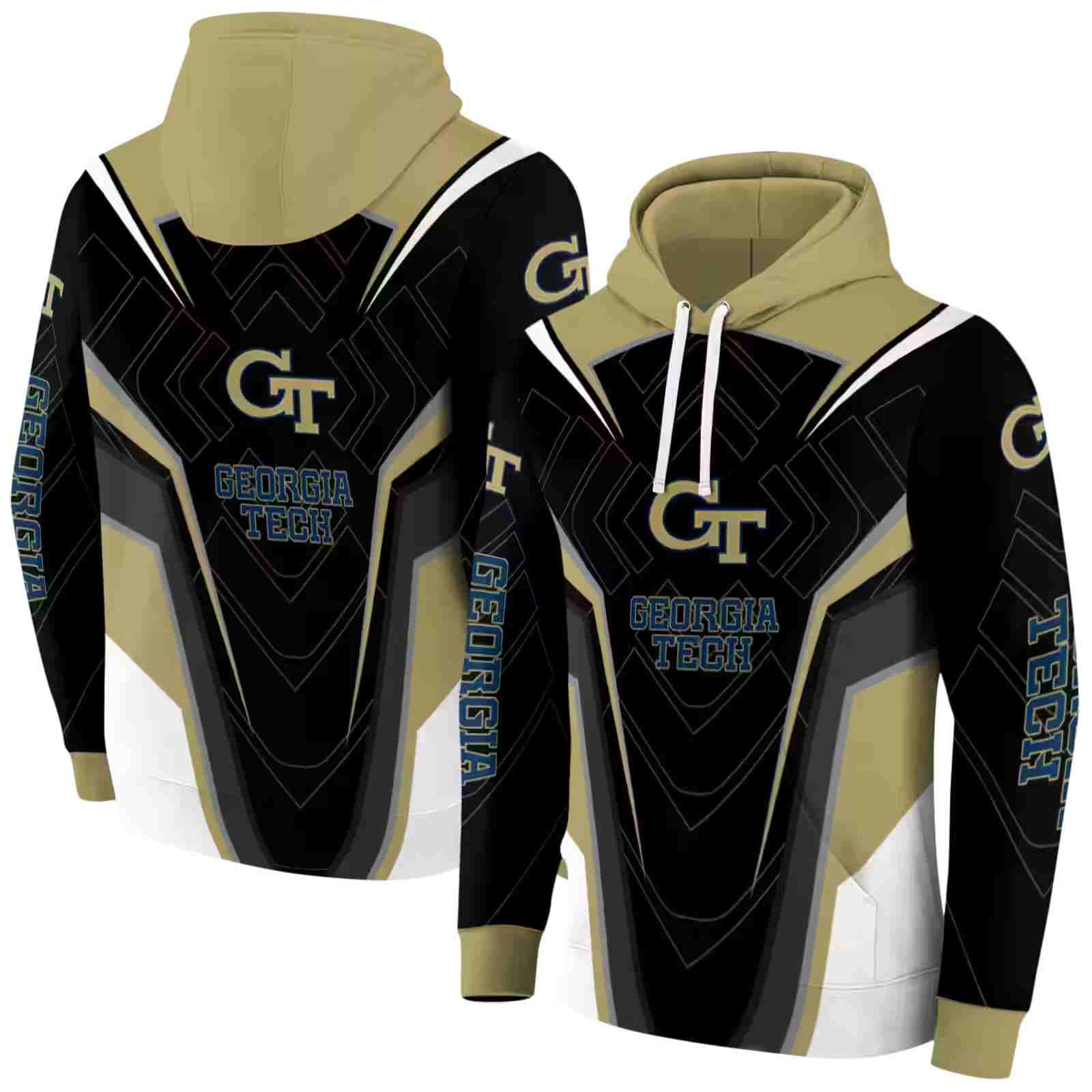 georgia tech yellow jackets futuristic pattern gold black hoodie fashion forward