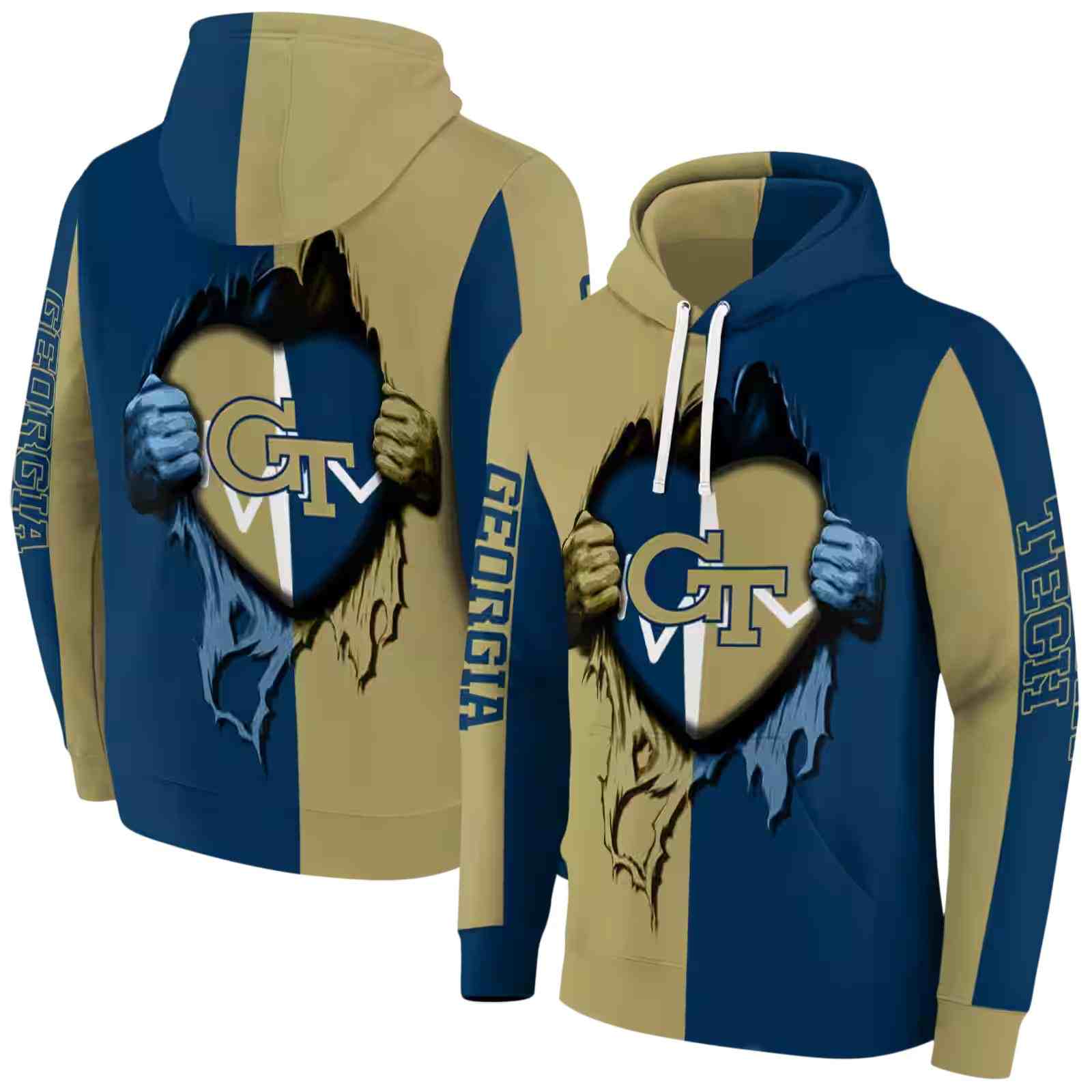 georgia tech yellow jackets heartbeat graphic gold hoodie fashion forward