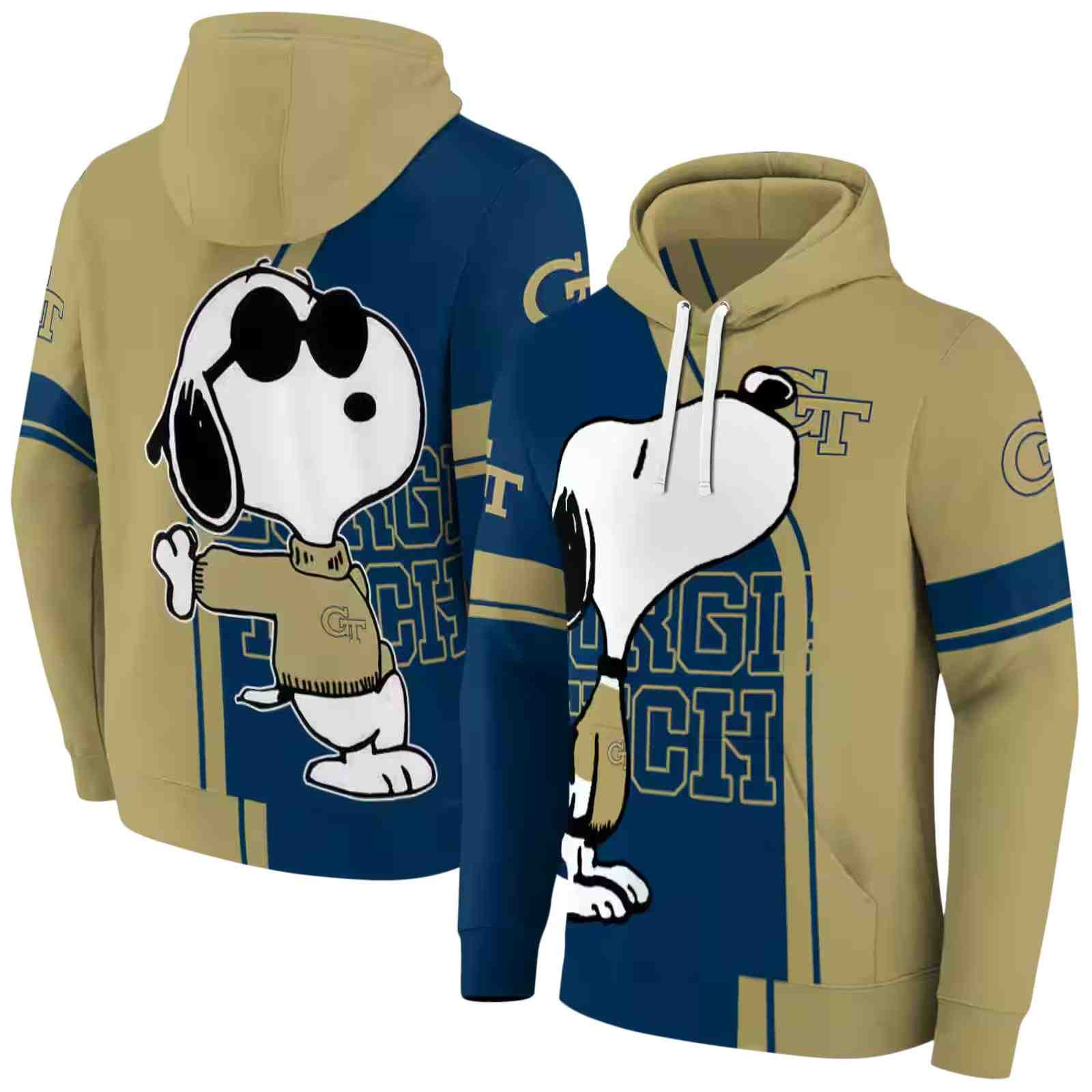 georgia tech yellow jackets playful snoopy gold hoodie fashion forward