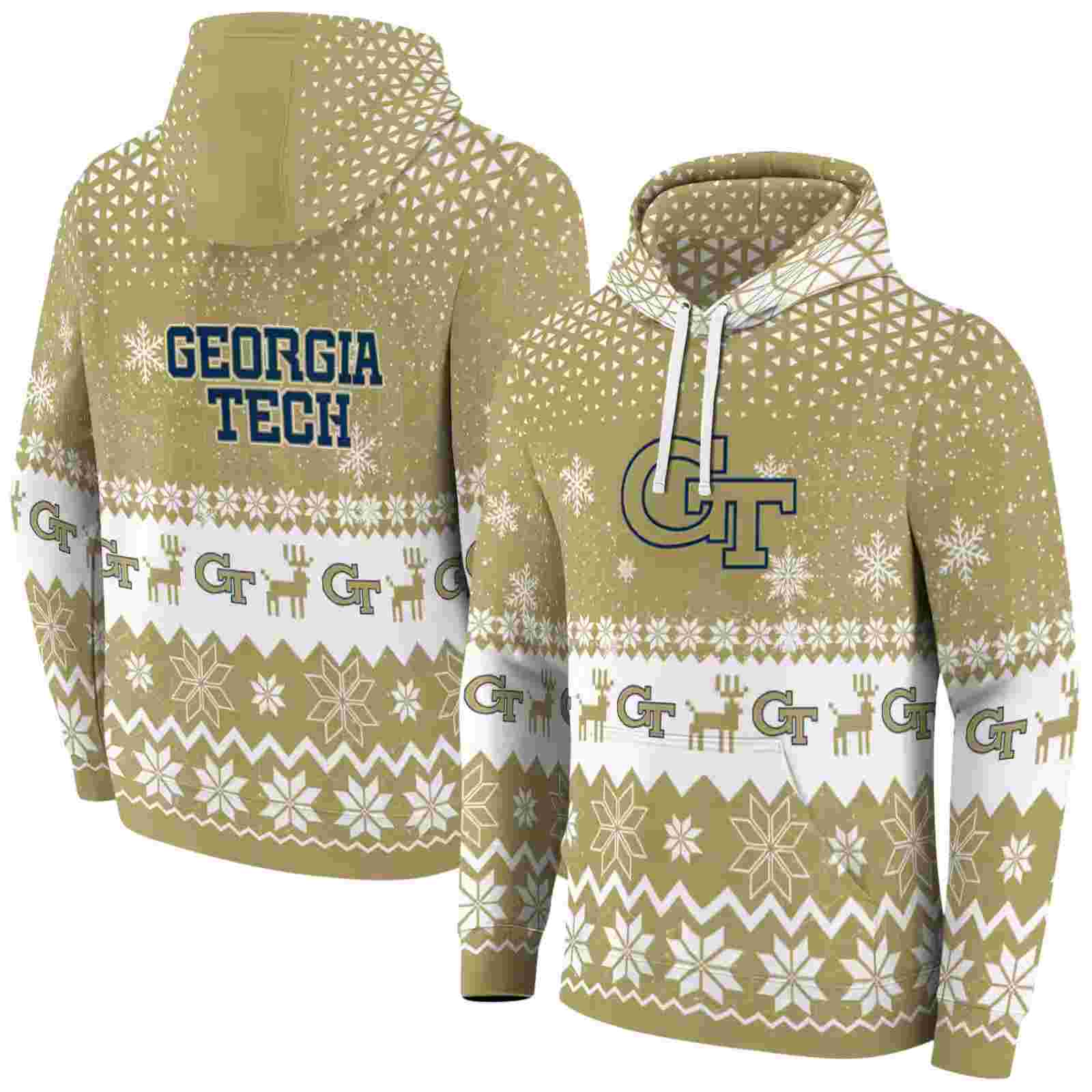 georgia tech yellow jackets reindeer motif gold hoodie fashion forward