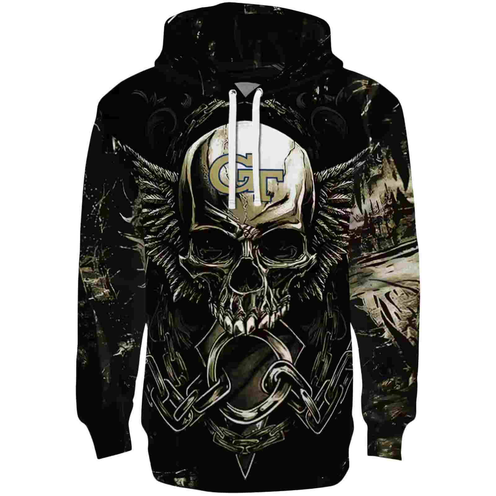 Georgia Tech Yellow Jackets Skull Artwork Gold Black Hoodie