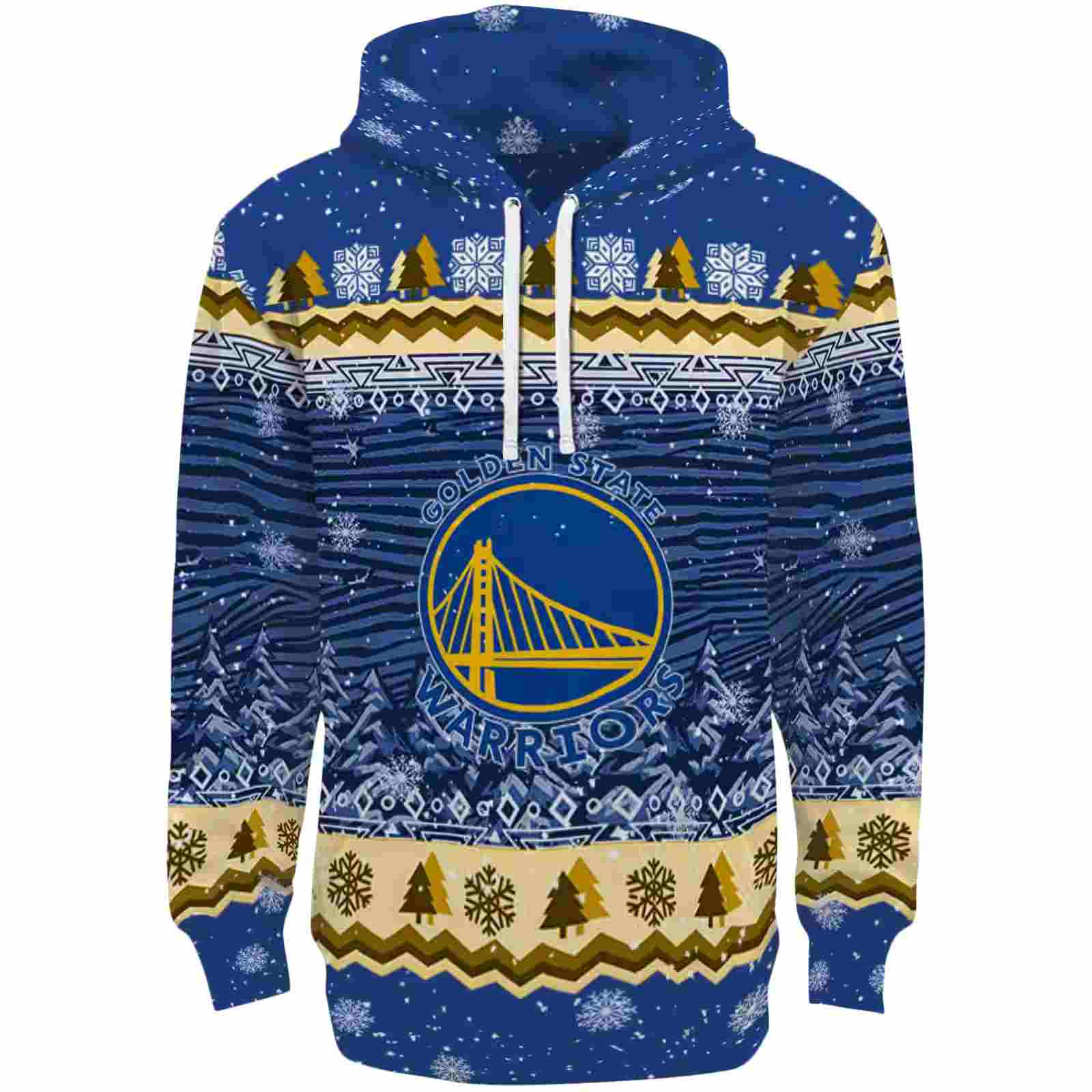 Golden State Warriors Christmas Trees Blue Hoodie