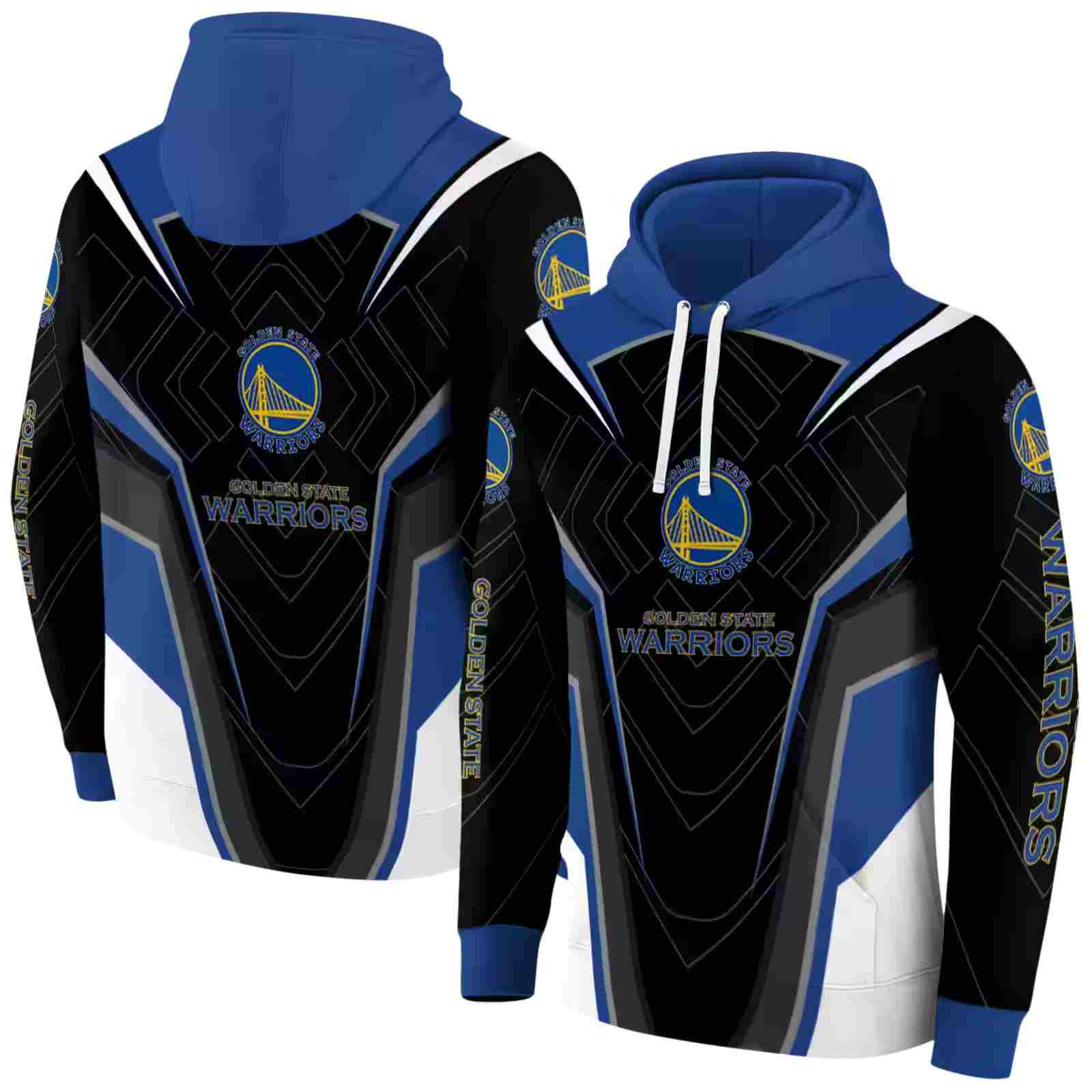 golden state warriors futuristic pattern blue black hoodie fashion forward