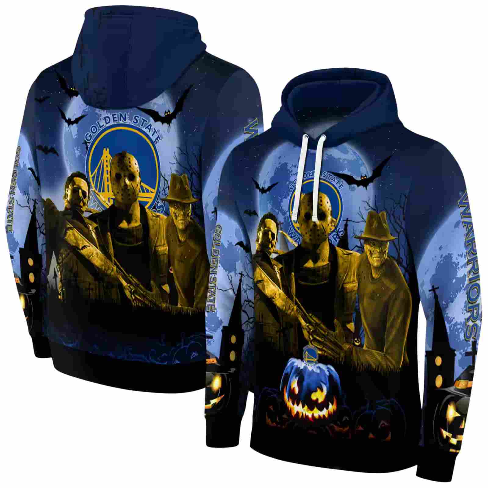 golden state warriors halloween vibes blue black hoodie fashion forward