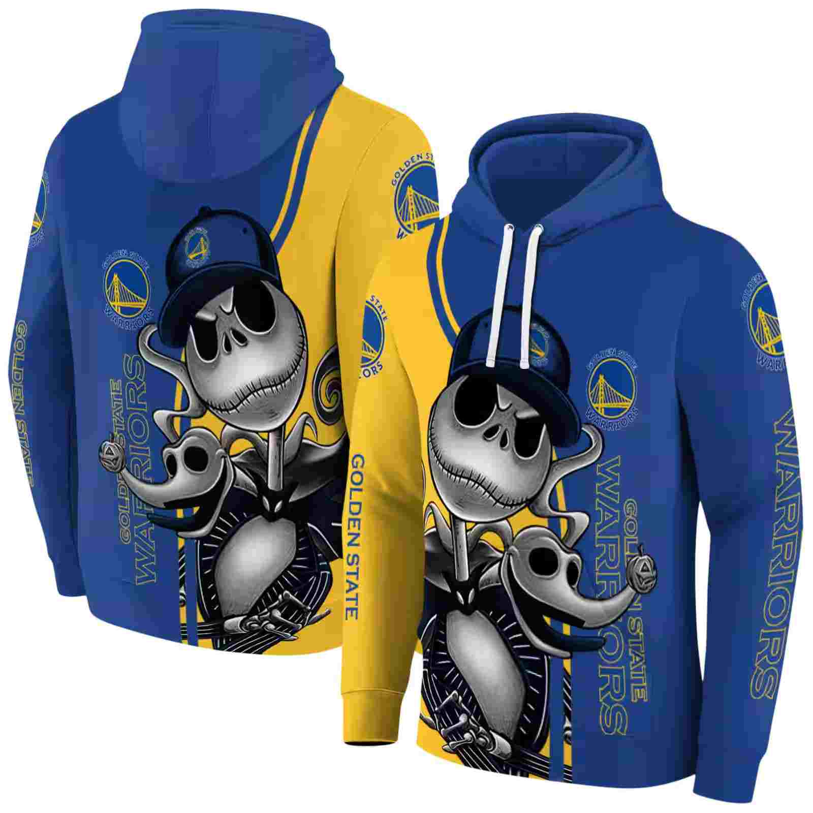 golden state warriors jack skellington blue hoodie fashion forward