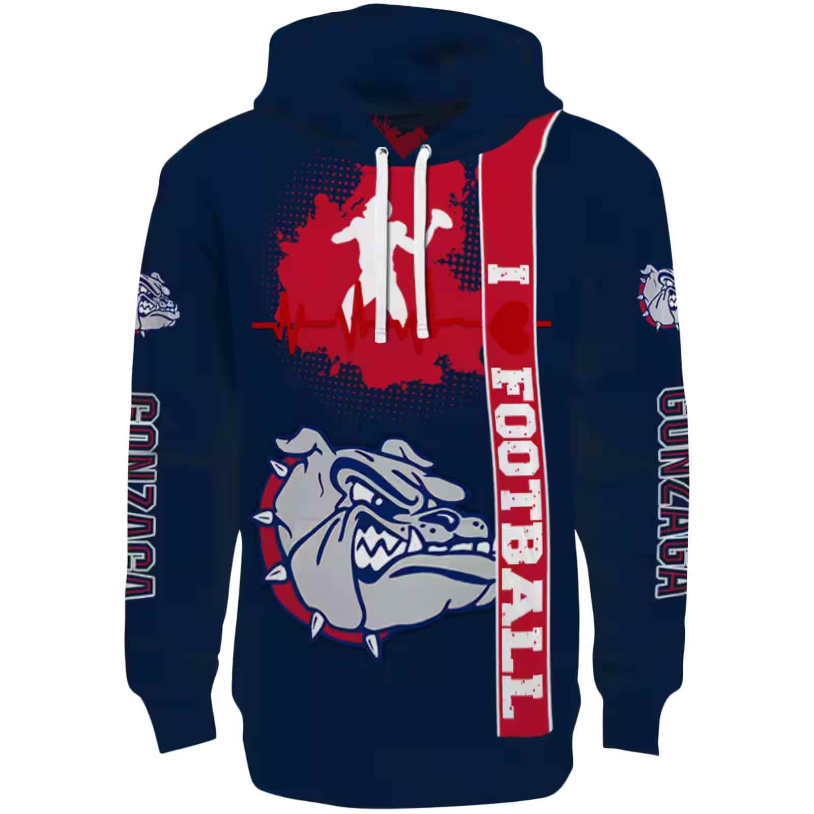 Gonzaga Bulldogs Football Heartbeat Blue Hoodie