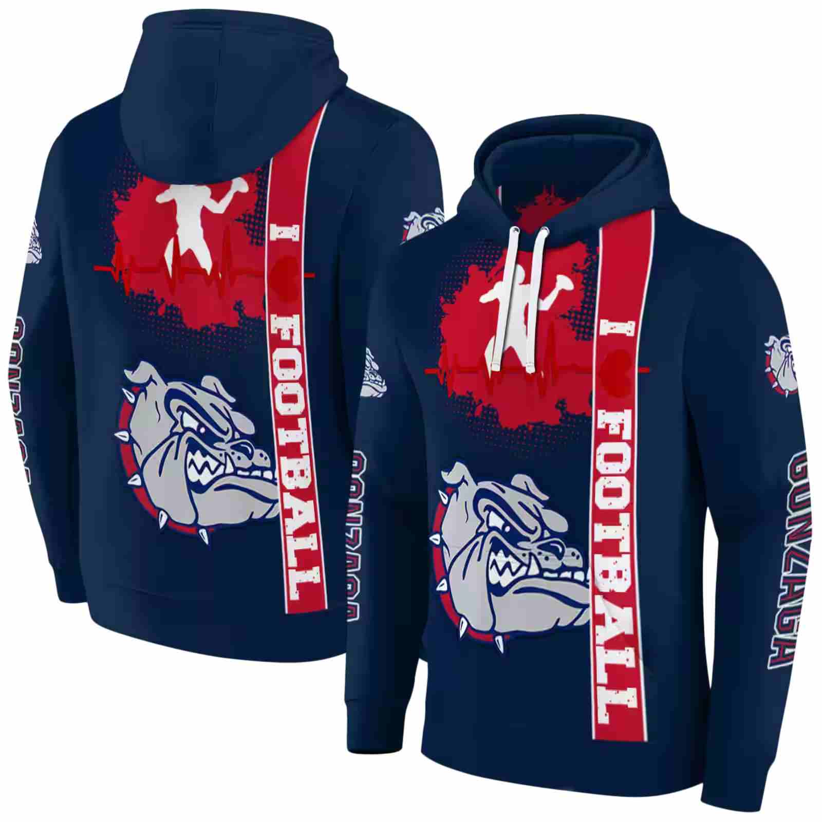 gonzaga bulldogs football heartbeat blue hoodie fashion forward