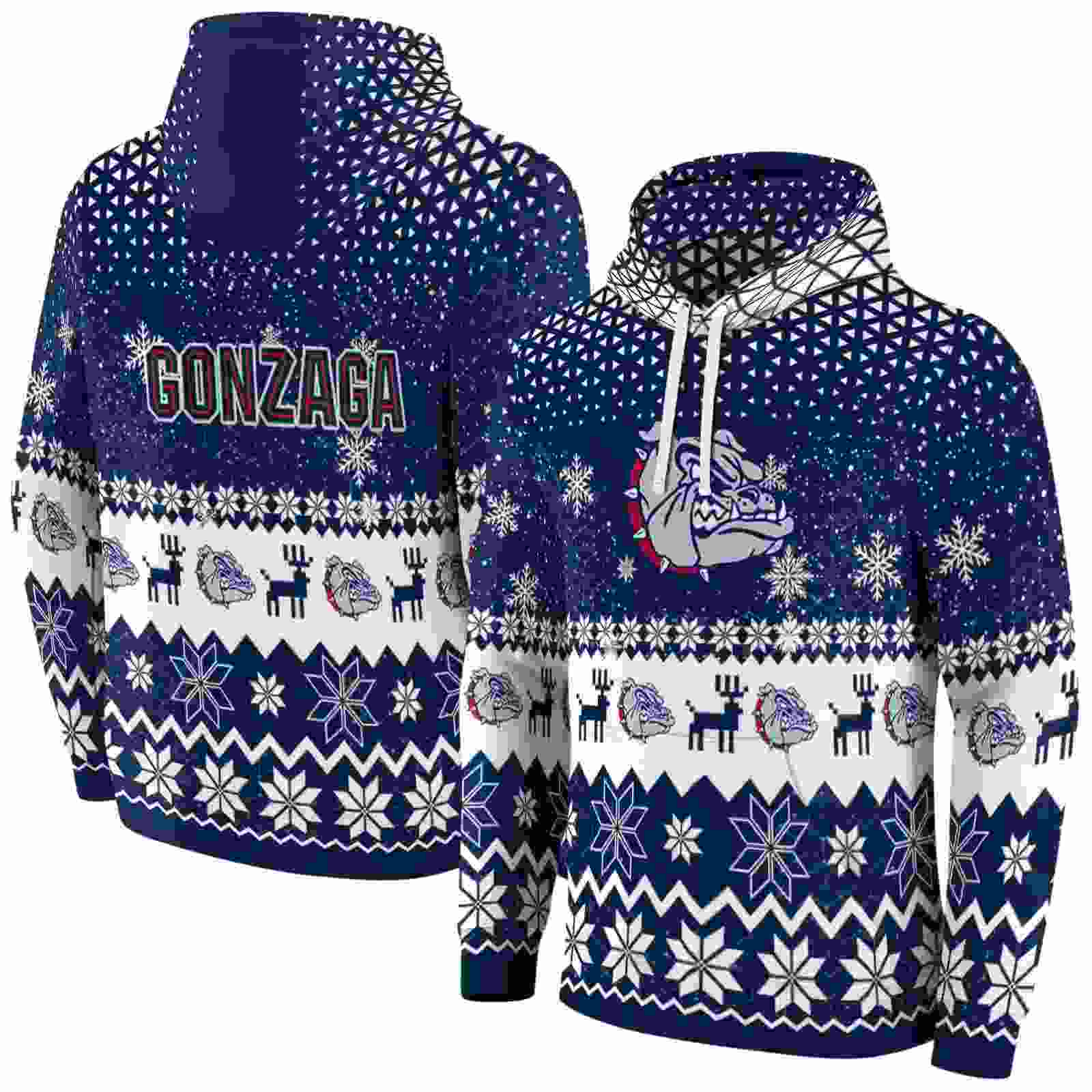 gonzaga bulldogs reindeer motif blue hoodie fashion forward