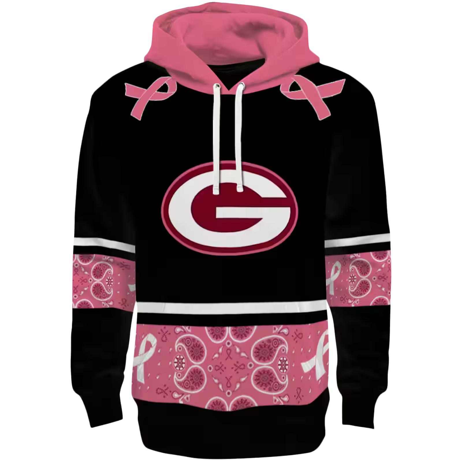 Green Bay Packers Awareness Ribbon Black Pink Hoodie