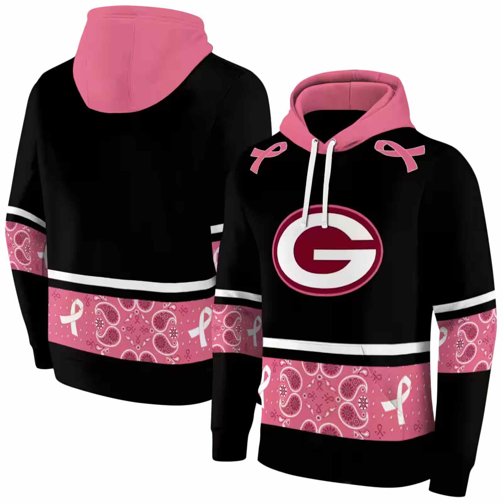 green bay packers awareness ribbon black pink hoodie fashion forward