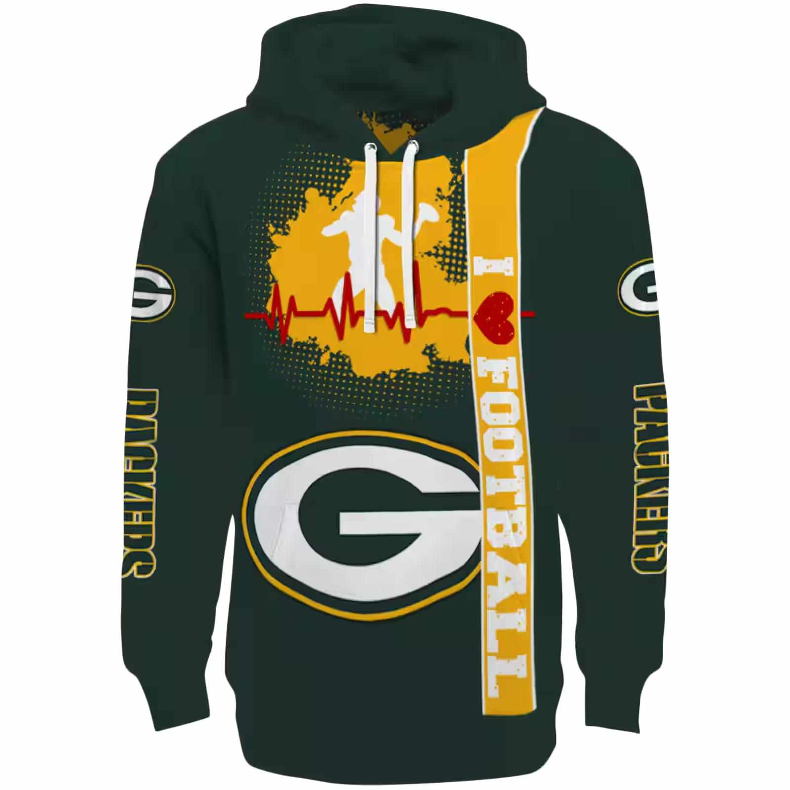 Green Bay Packers Football Heartbeat Green Hoodie