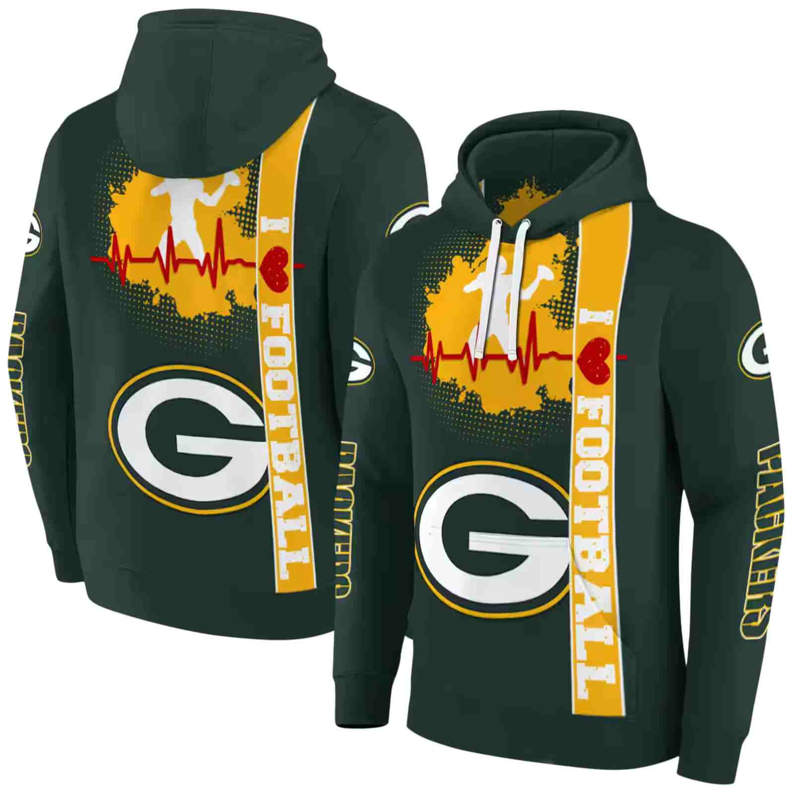 green bay packers football heartbeat green hoodie fashion forward