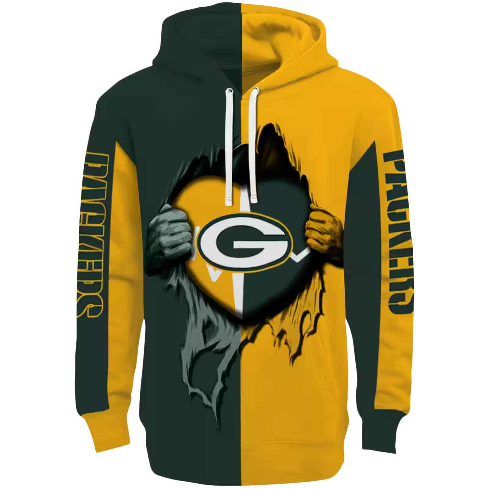 Green Bay Packers Heartbeat Graphic Green Hoodie