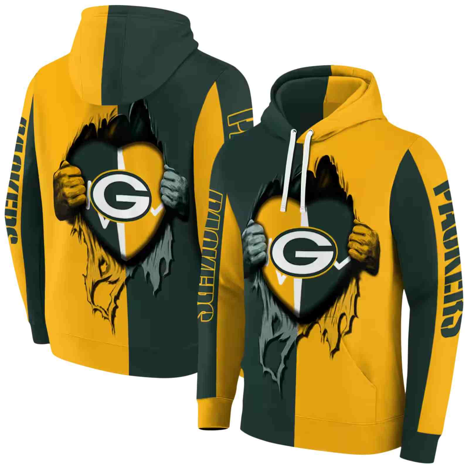 green bay packers heartbeat graphic green hoodie fashion forward