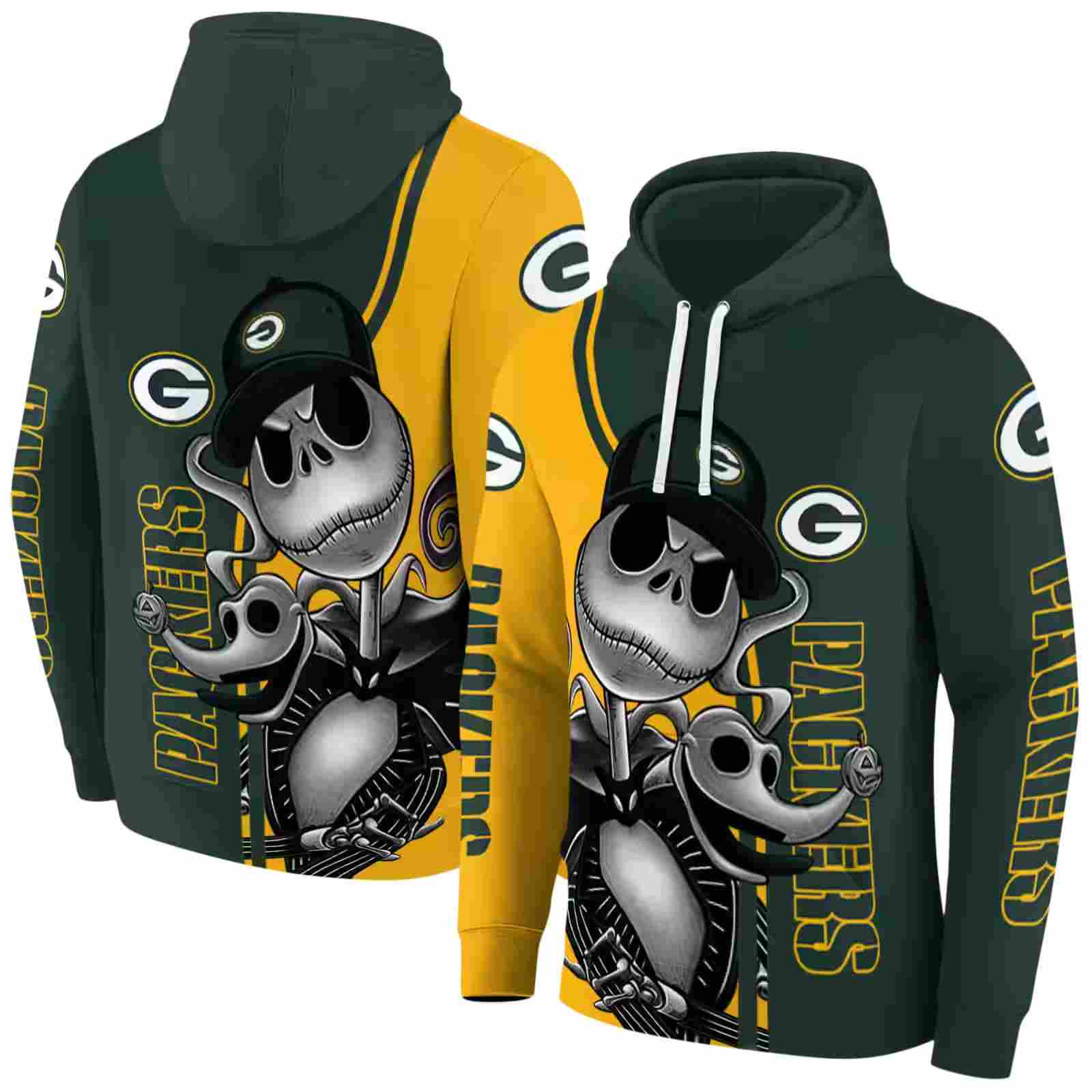 green bay packers jack skellington green hoodie fashion forward