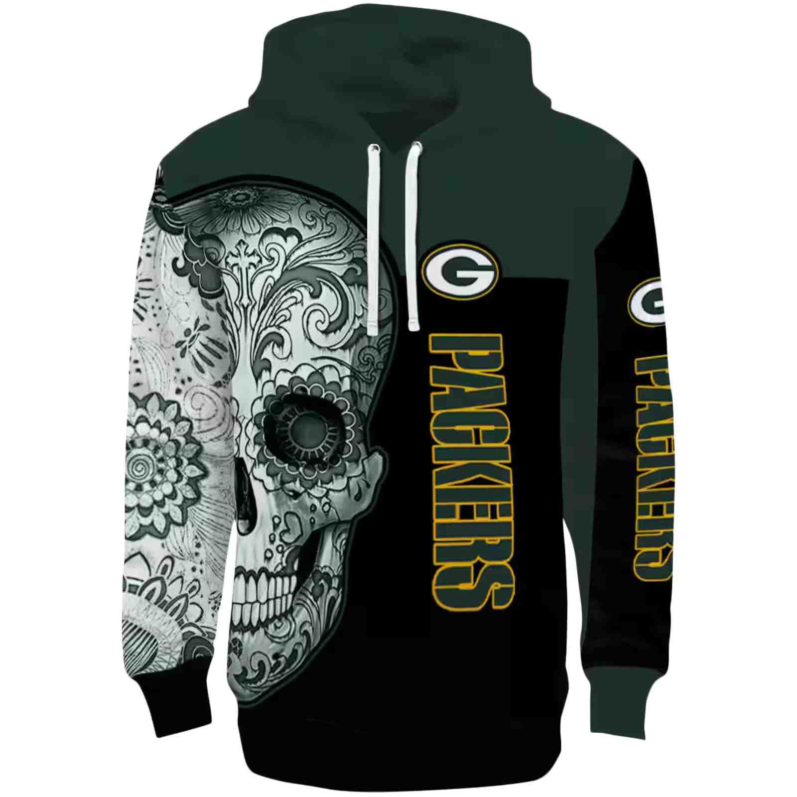 Green Bay Packers Sugar Skull Green Black Hoodie