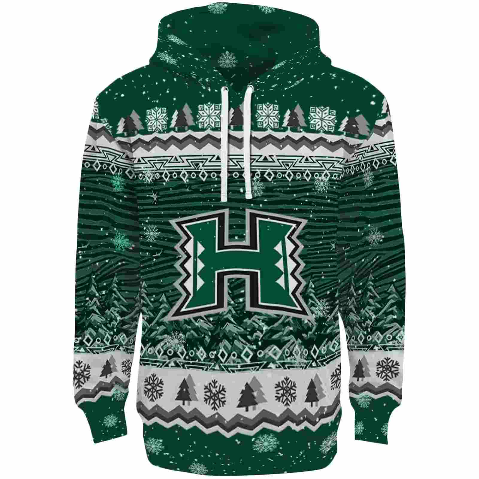 Hawaii Rainbow Warriors Christmas Trees Green Hoodie