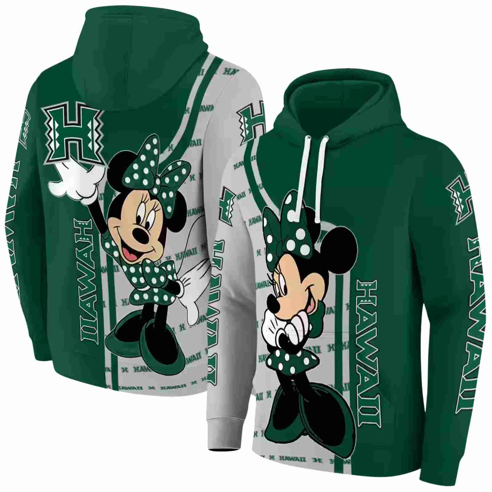 hawaii rainbow warriors minnie mouse green hoodie fashion forward