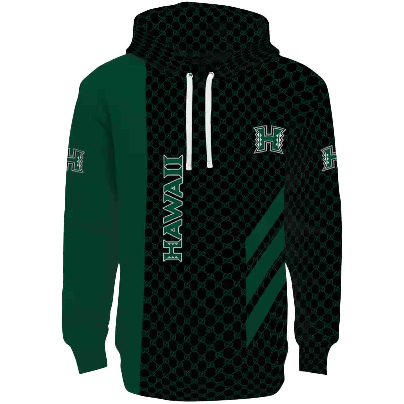 Hawaii Rainbow Warriors Monogram Pattern Green Hoodie