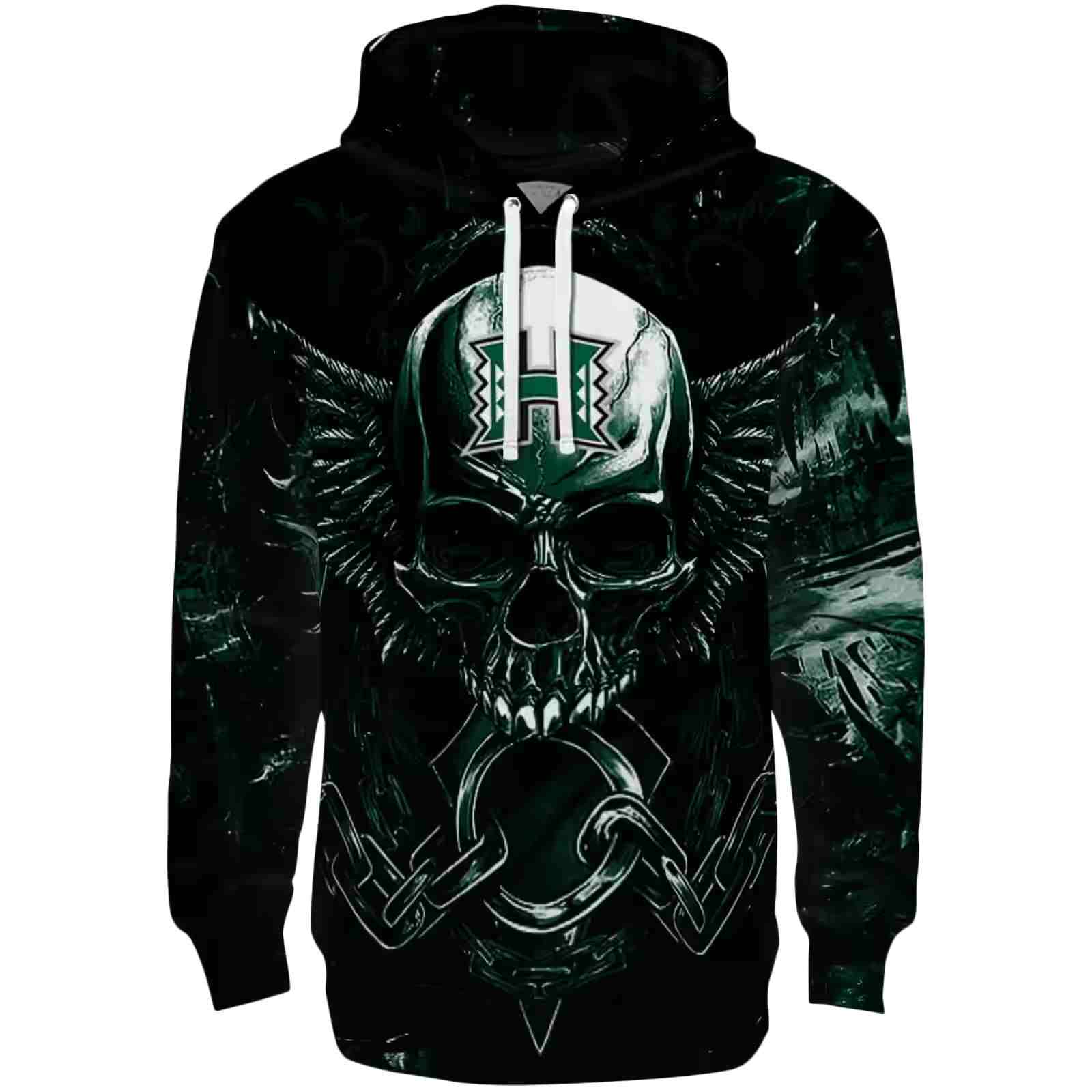 Hawaii Rainbow Warriors Skull Artwork Green Black Hoodie