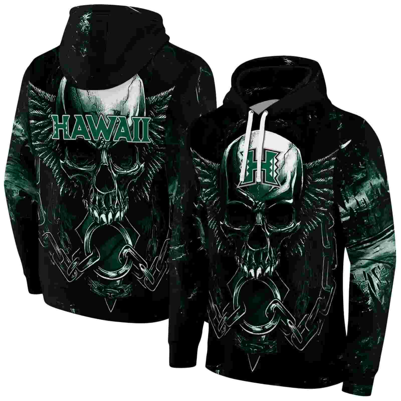 hawaii rainbow warriors skull artwork green black hoodie fashion forward