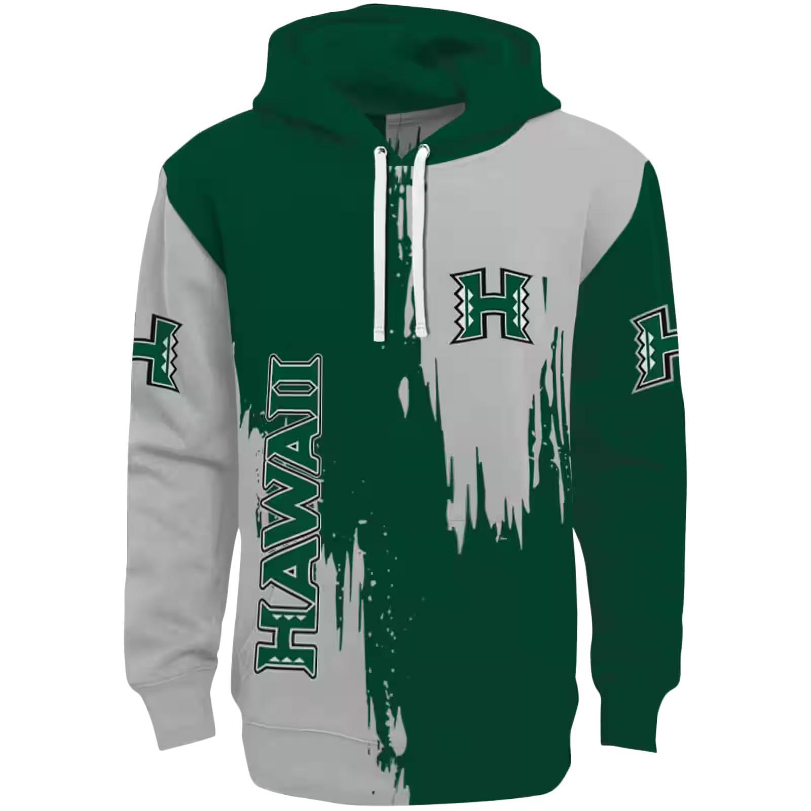 Hawaii Rainbow Warriors Splatter Effect Green Hoodie