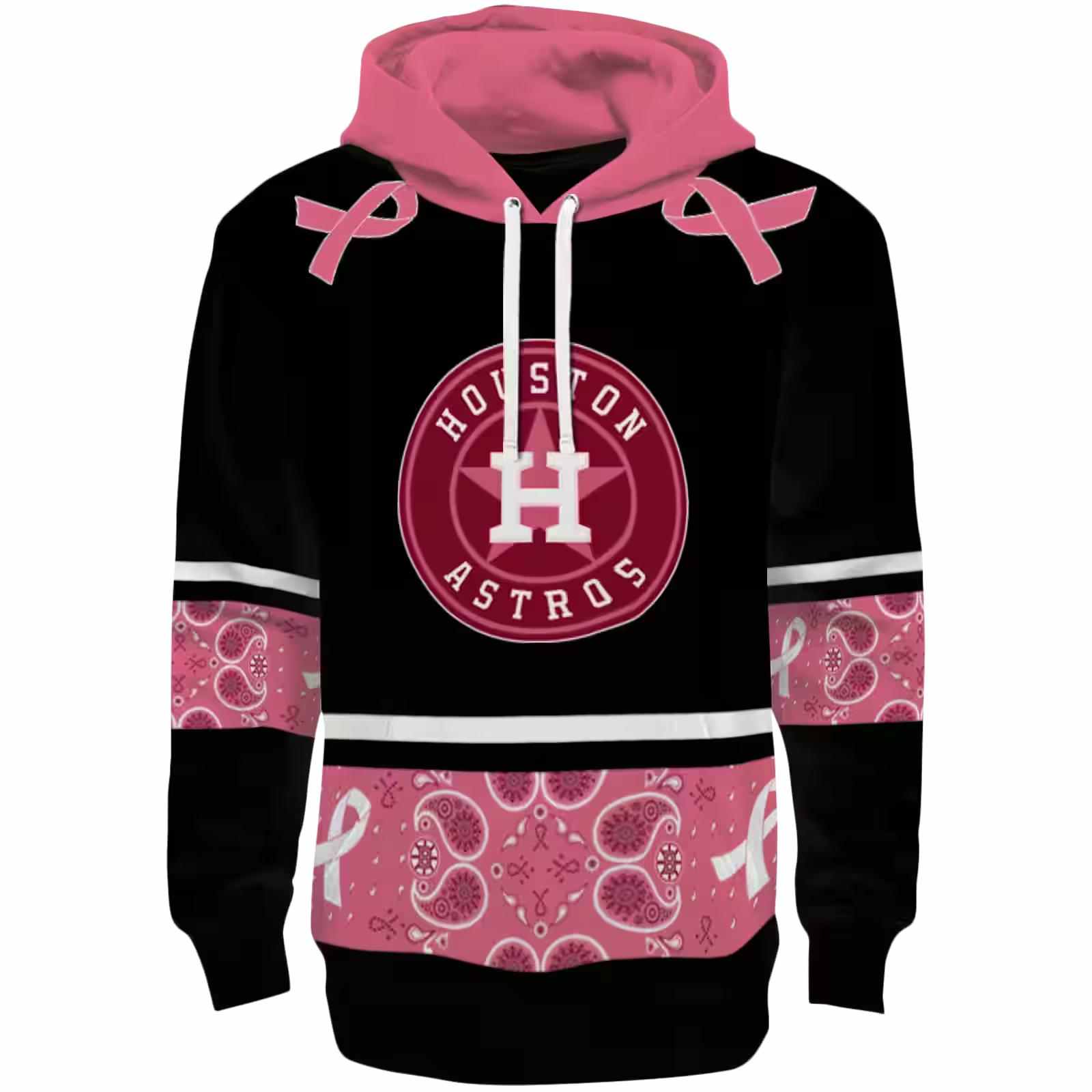 Houston Astros Awareness Ribbon Black Pink Hoodie