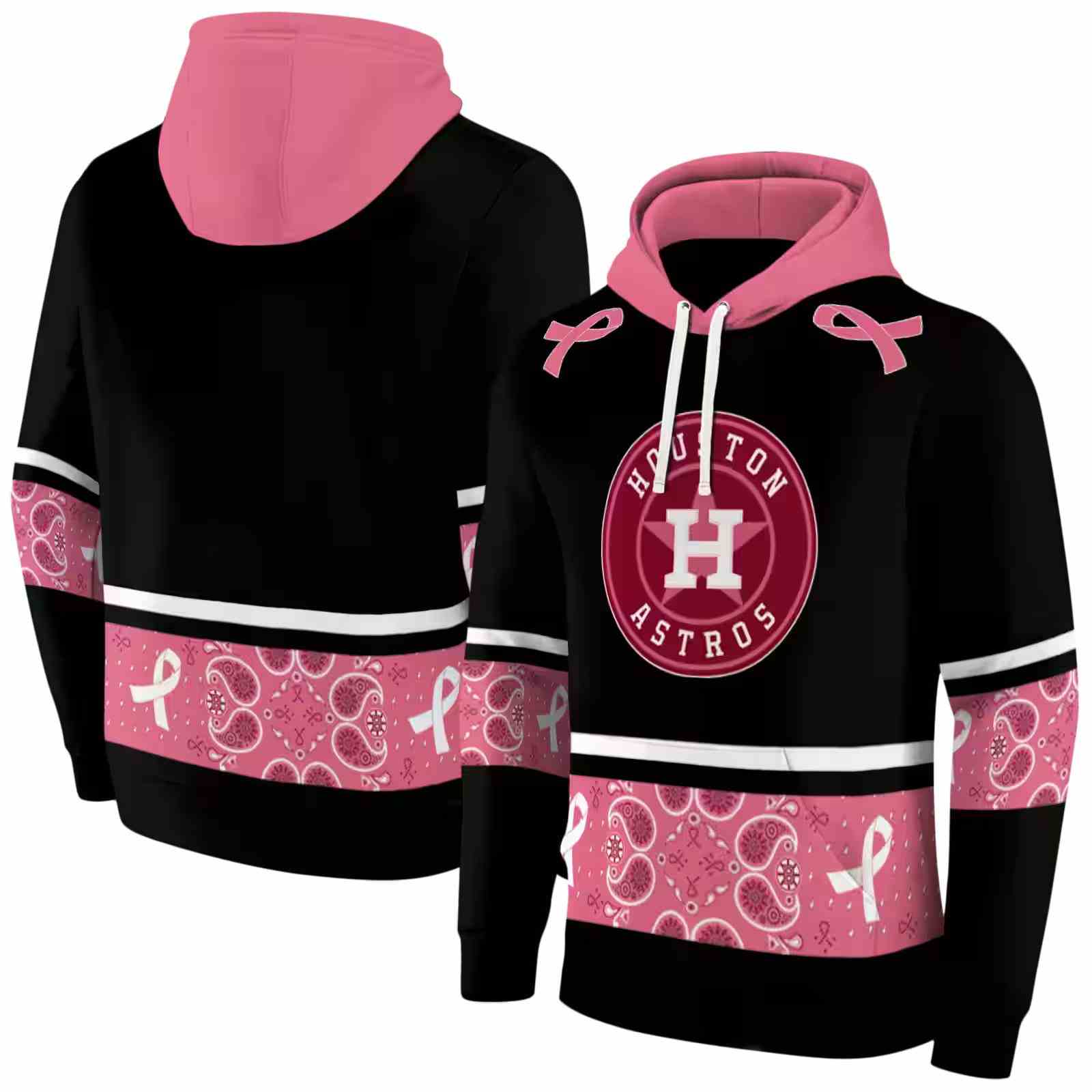 houston astros awareness ribbon black pink hoodie fashion forward